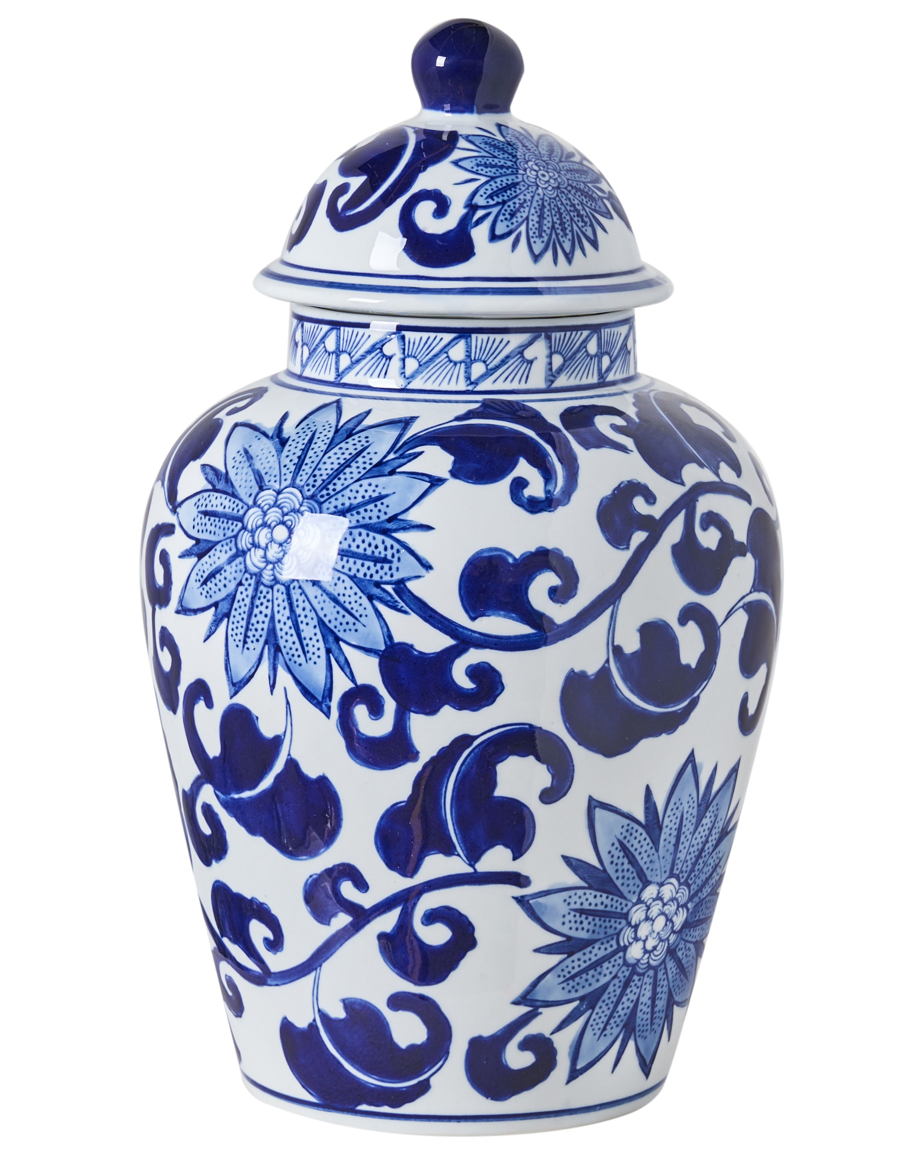 Lidded Vase CUENCA Porcelain 36 cm White/ Blue
