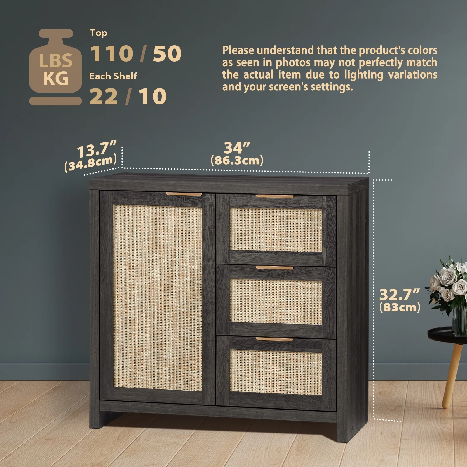 ARKANTOS Sideboards and Buffets, Boho Storage Cabinets with Rattan Doors and Drawers, Natural Oak - Image 10