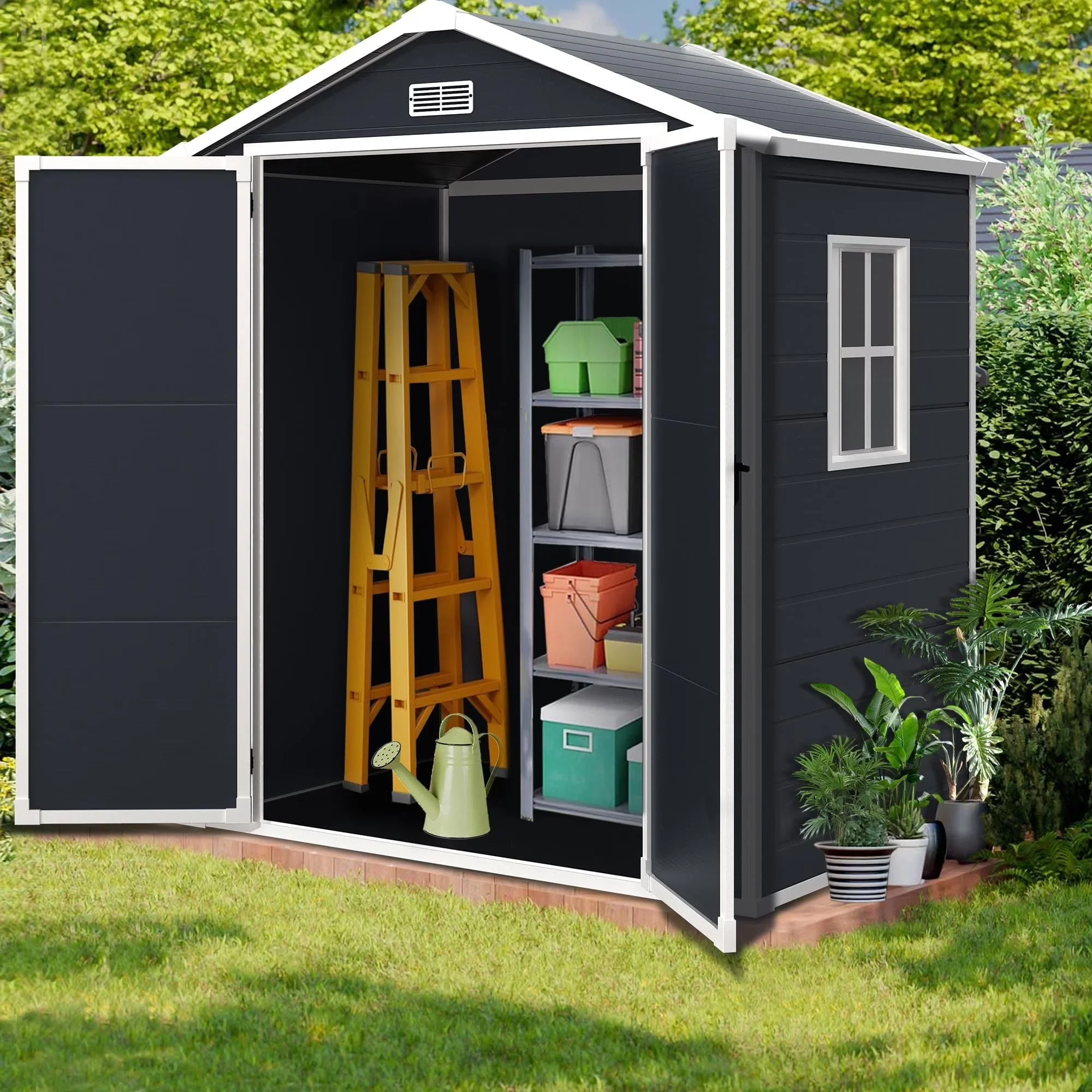 Seizeen Resin Outdoor Storage Shed With Floor, Light Gray, 82 in H - Image 6 Seizeen Resin Outdoor Storage Shed With Floor, Light Gray, 82 in H - Image 6