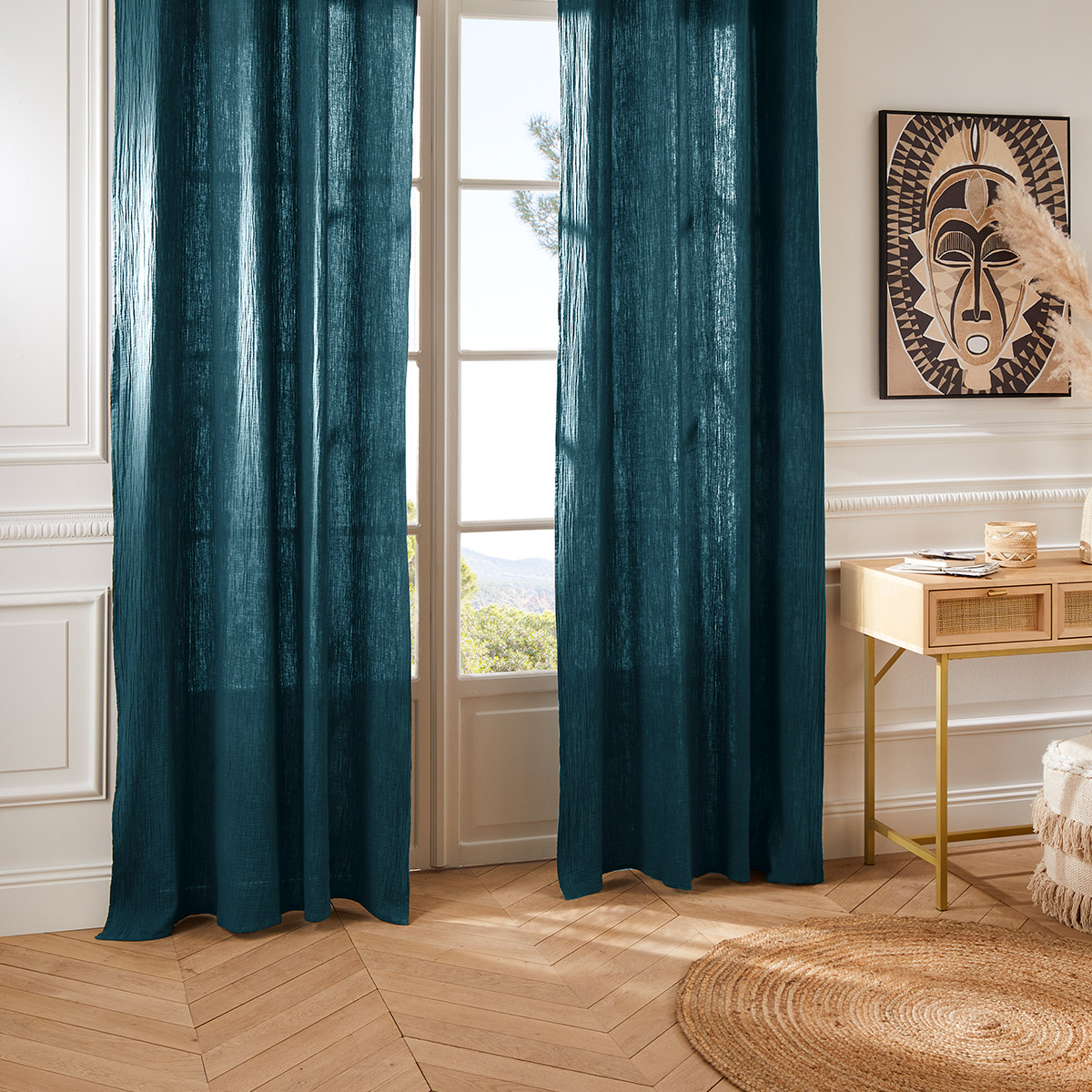 Curtain "Jamana" Cotton, petrol blue, 130x260 cm
