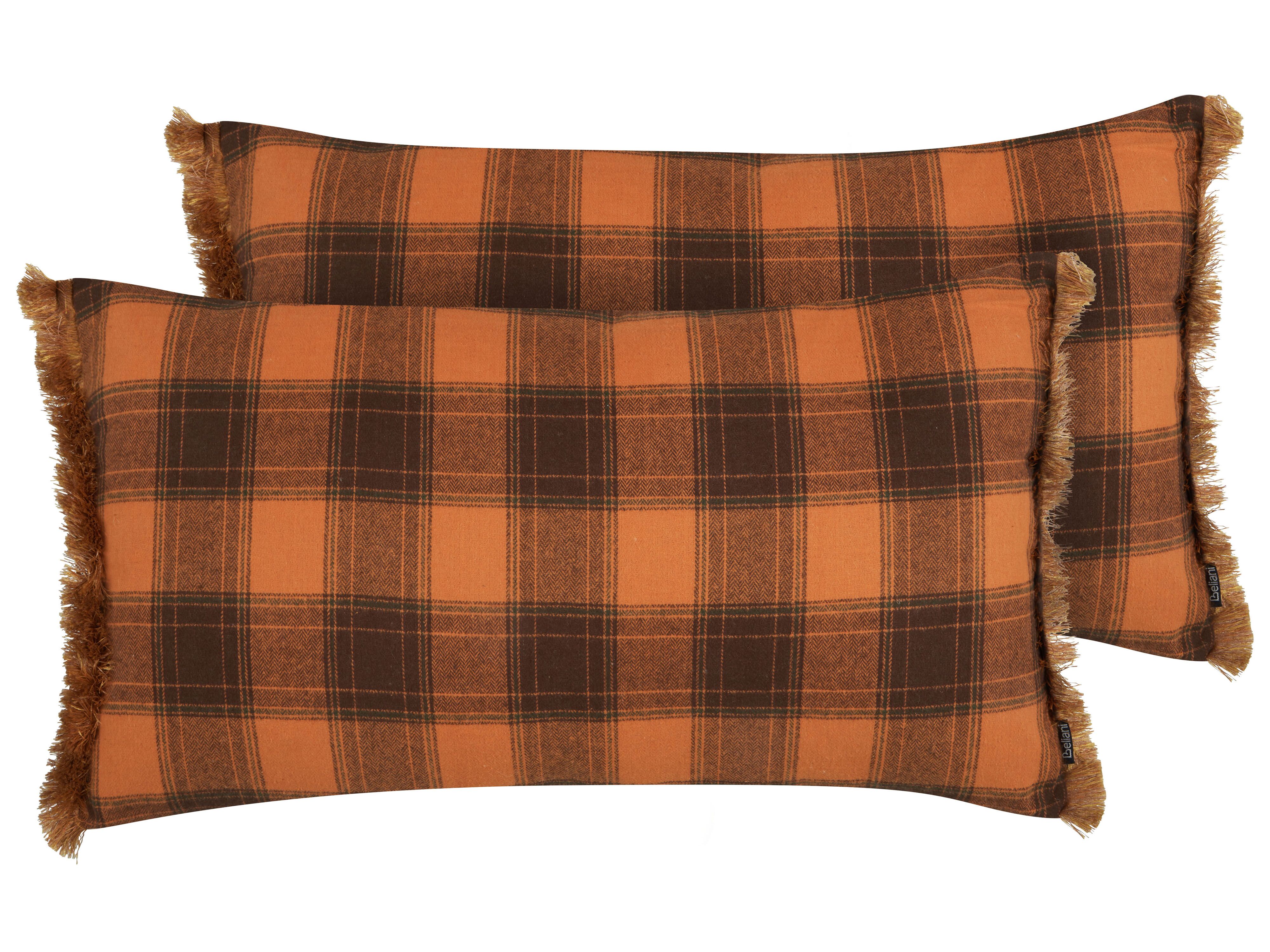 Set of 2 Decorative Cushions BARJA 40 x 70 cm Orange Checked