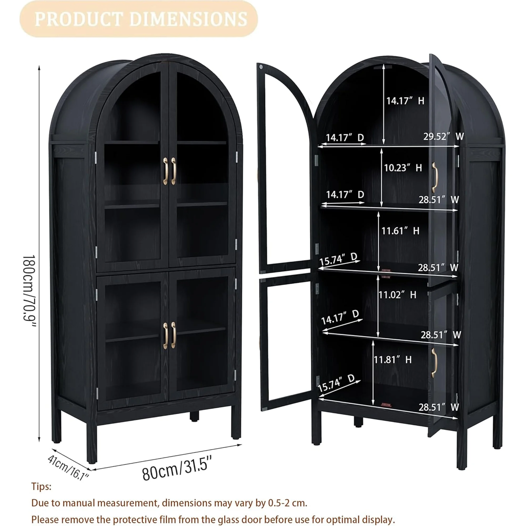 Fiogmub Tall Arched Storage Display Cabinet, Arched Pantry Cabinet with Doors, Acrylic Glass Doors - Image 10