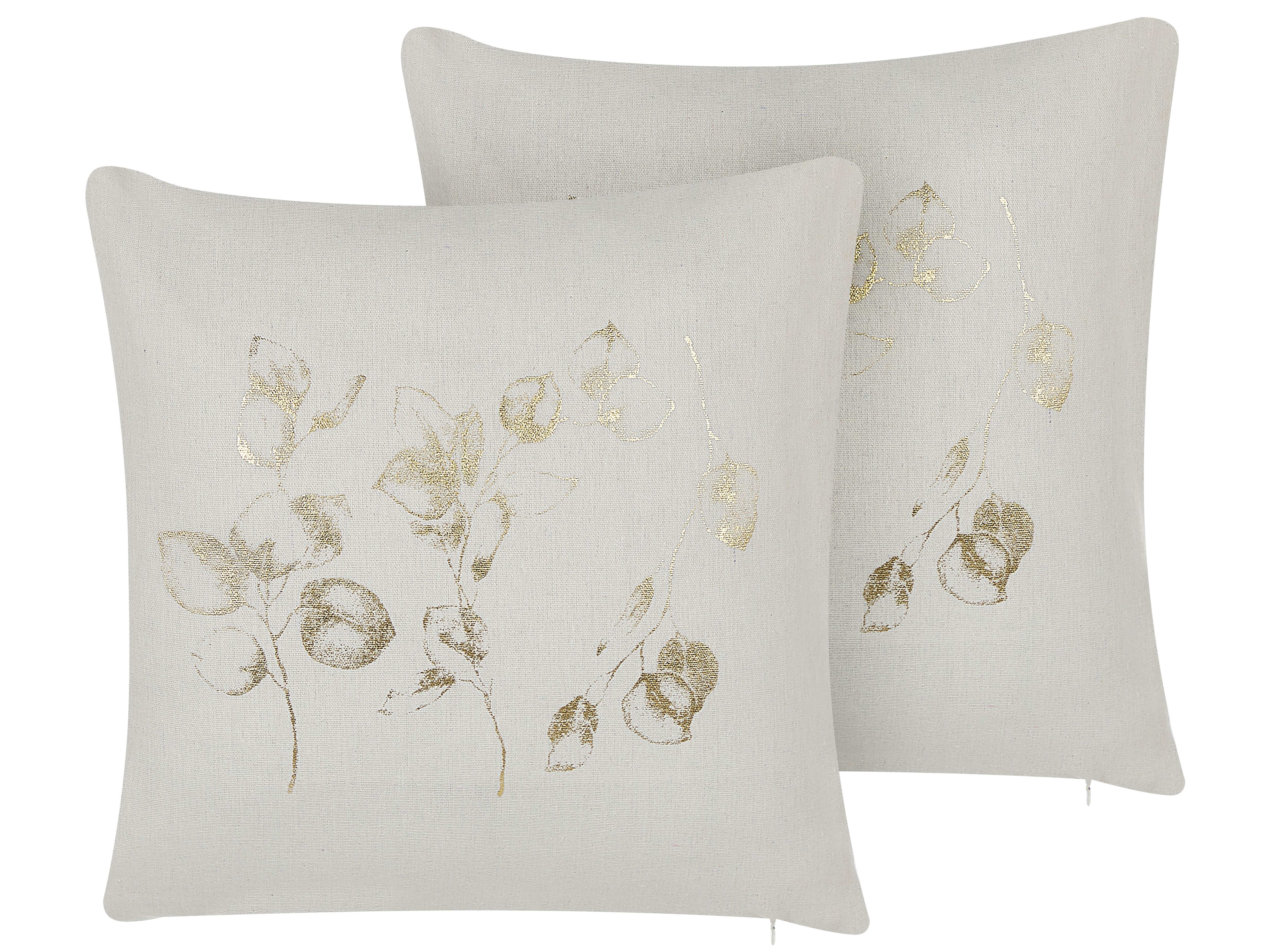 Set of 2 Decorative Cushions GOMPHRENA 45 x 45 cm Light Beige Plant Pattern