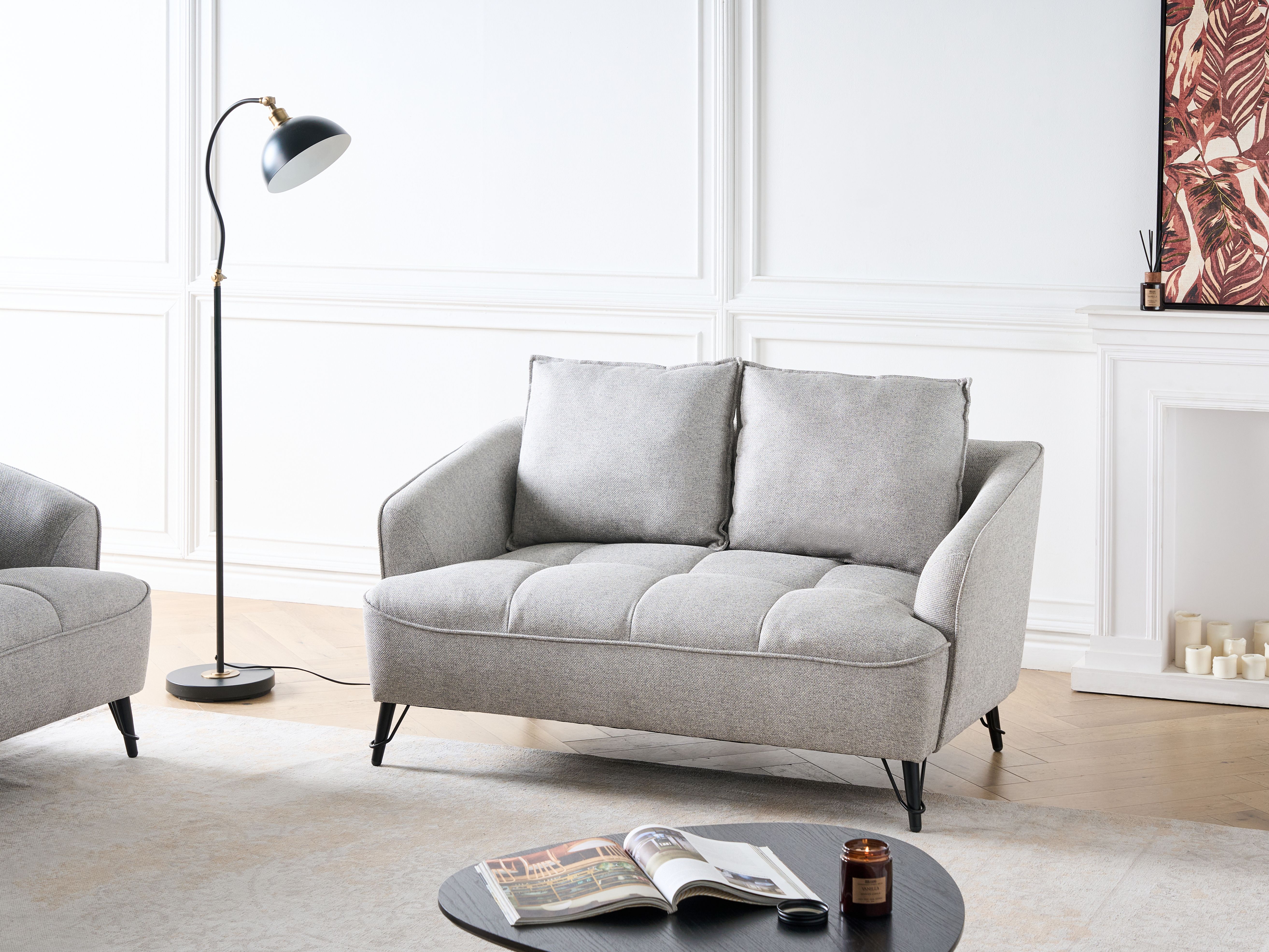 Sofa 2 Seater HOBRO Fabric Light Grey