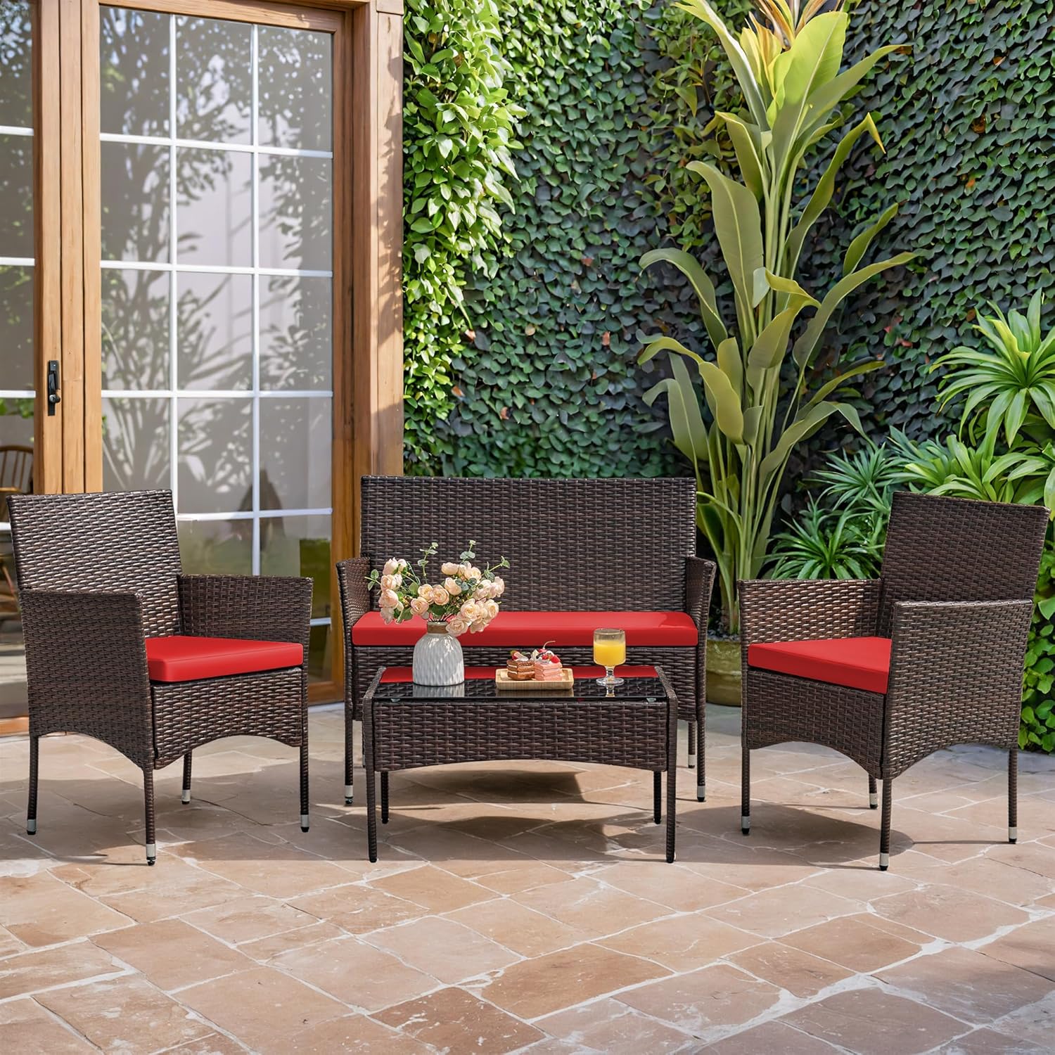 4-Piece Patio Rattan Wicker Furniture Set - T-LCRF834M18 - Image 9 4-Piece Patio Rattan Wicker Furniture Set - T-LCRF834M18 - Image 9