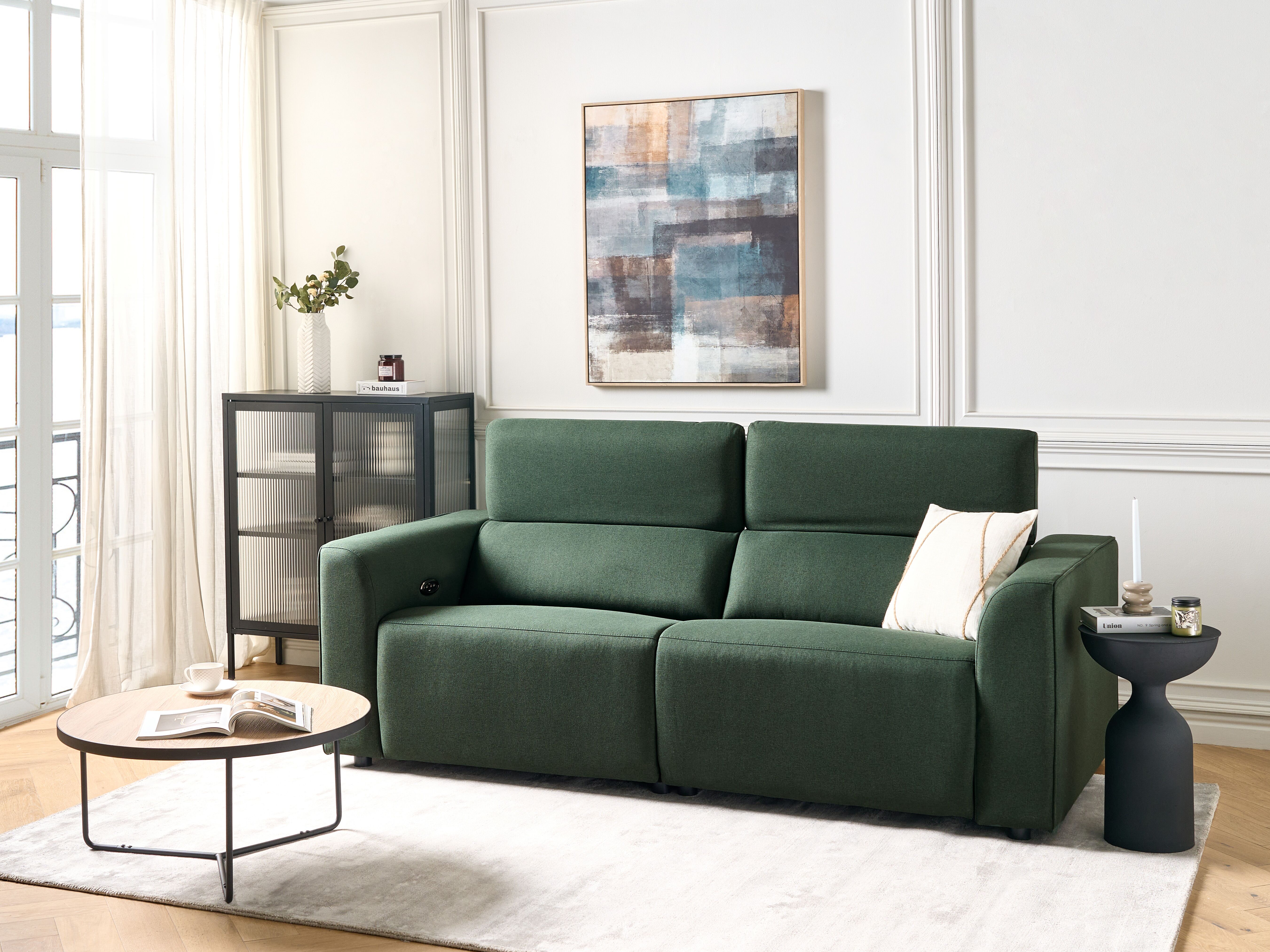 Electric Recliner Sofa 2 Seater ULVEN Fabric Dark Green with USB Port