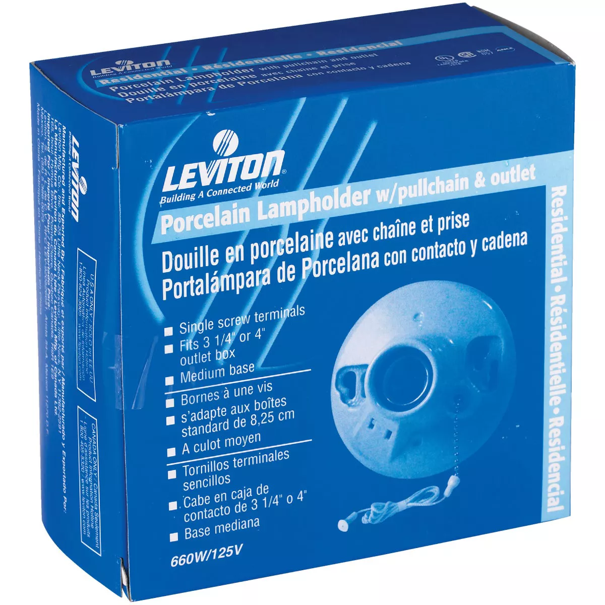 Leviton White Porcelain Incandescent Lampholder with Grounded Outlet
