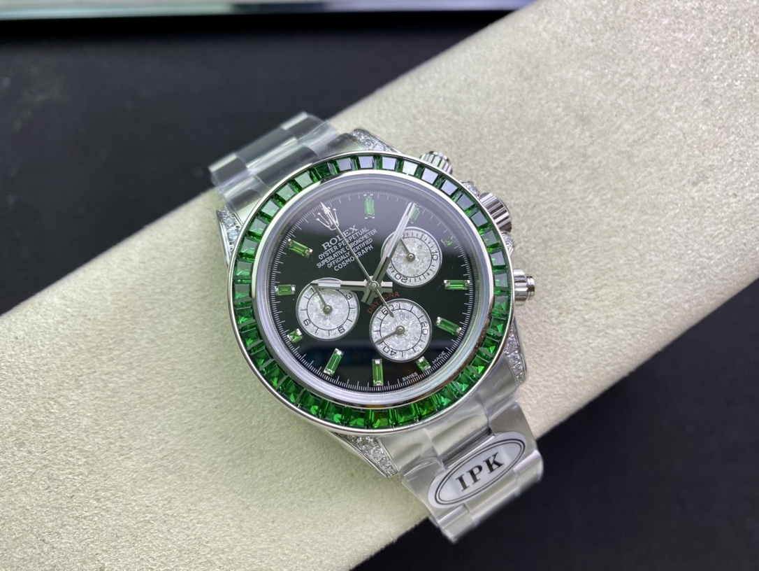 Rolex Daytona-Modified full green diamond-white gold color(1:1 replica) - Top club