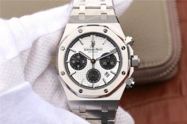 Replica Audemars Piguet Royal Oak Chronograph SS JHF White/Black Dial SS Bracelet A7750 - Top club