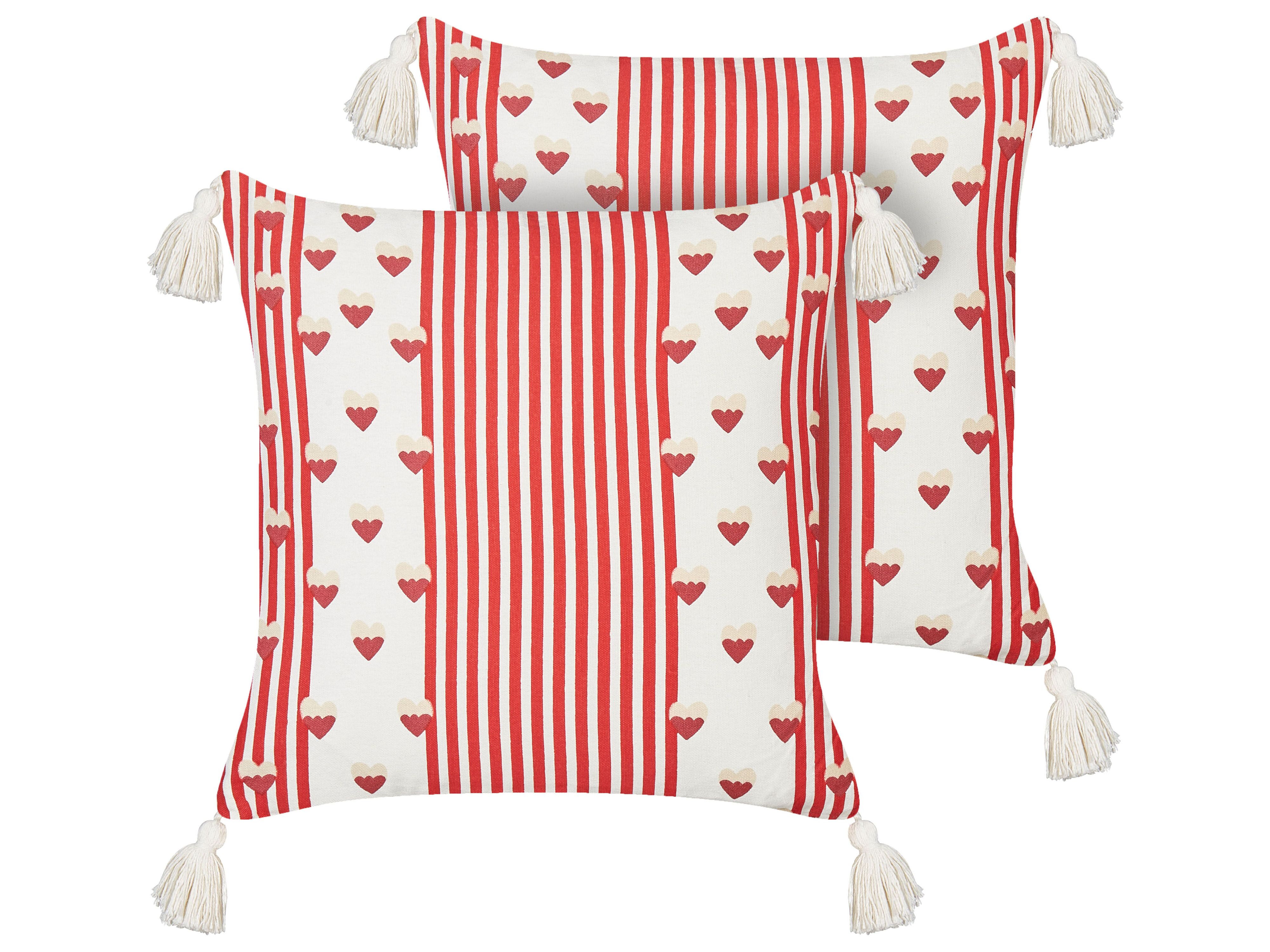 Set of 2 Decorative Cushions BANKSIA Cotton 45 x 45 cm Red Striped