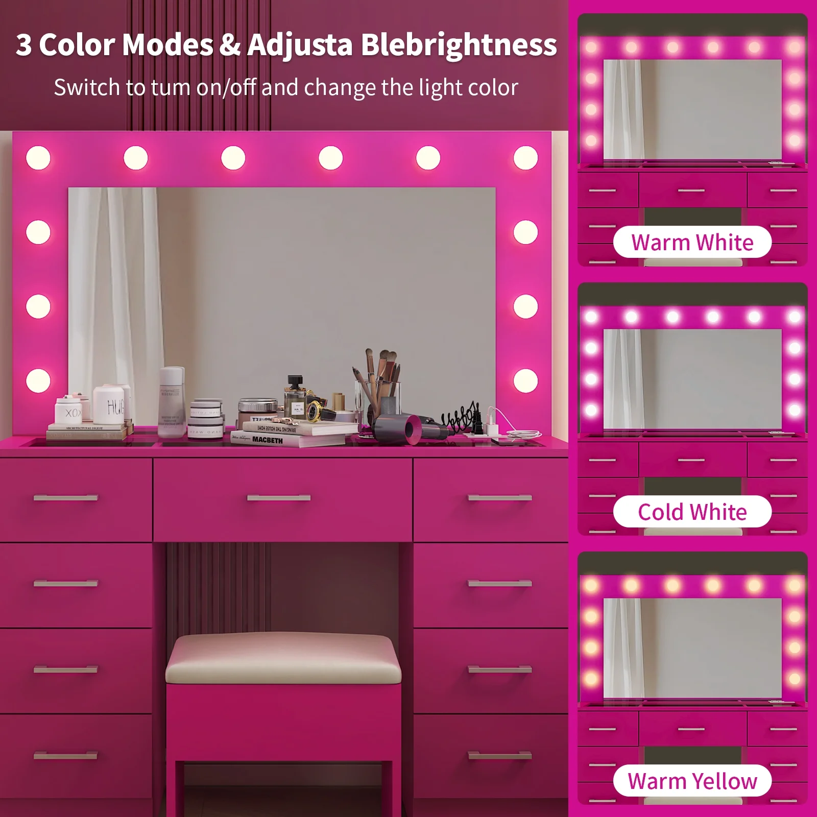 Ktaxon Large Makeup Vanity, Vanity Table Set w/ Visible Glass Top w/ Charging Station, White - Image 28