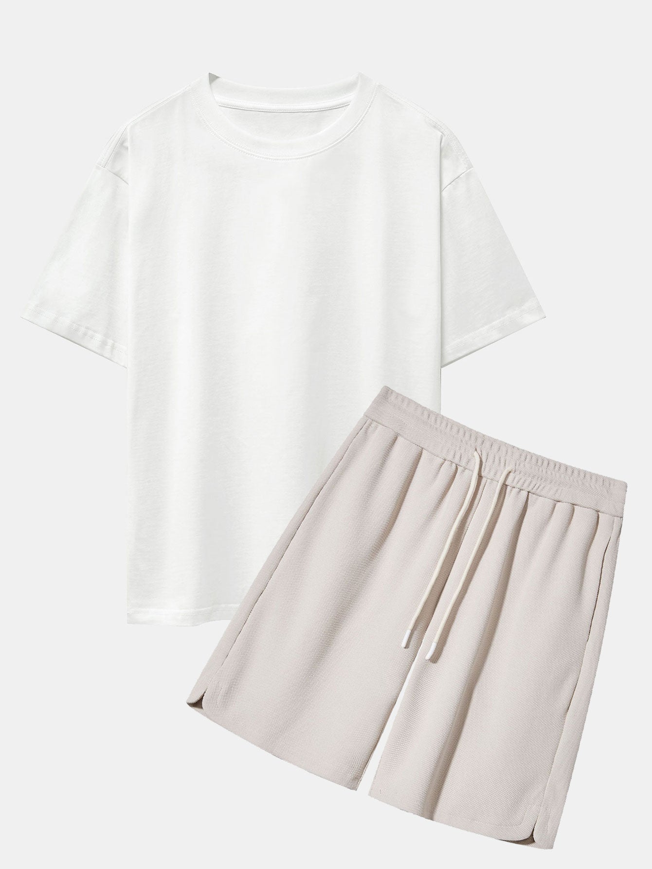Heavy Weight Oversize T-Shirt &  Loose Fit Drawstring Waffle Shorts