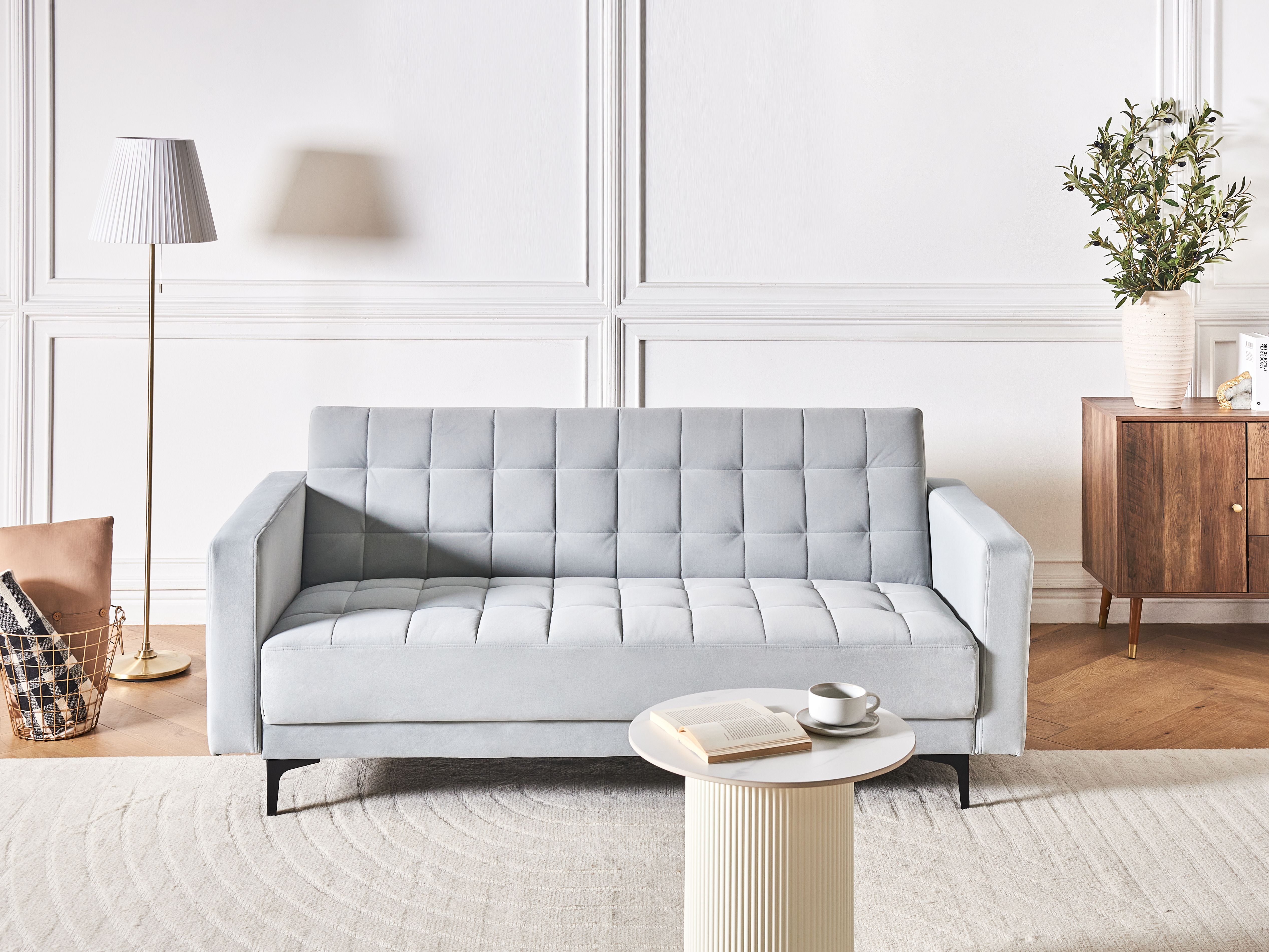 Sofa Bed 3 Seater ABERDEEN Velvet Light Grey