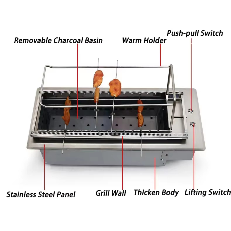 Commercial 220V 110V Push-Pull Electric Rotating Restaurant Barbecue Skewer Grill Machine Automatic Rotating Charcoal Bbq Grill
