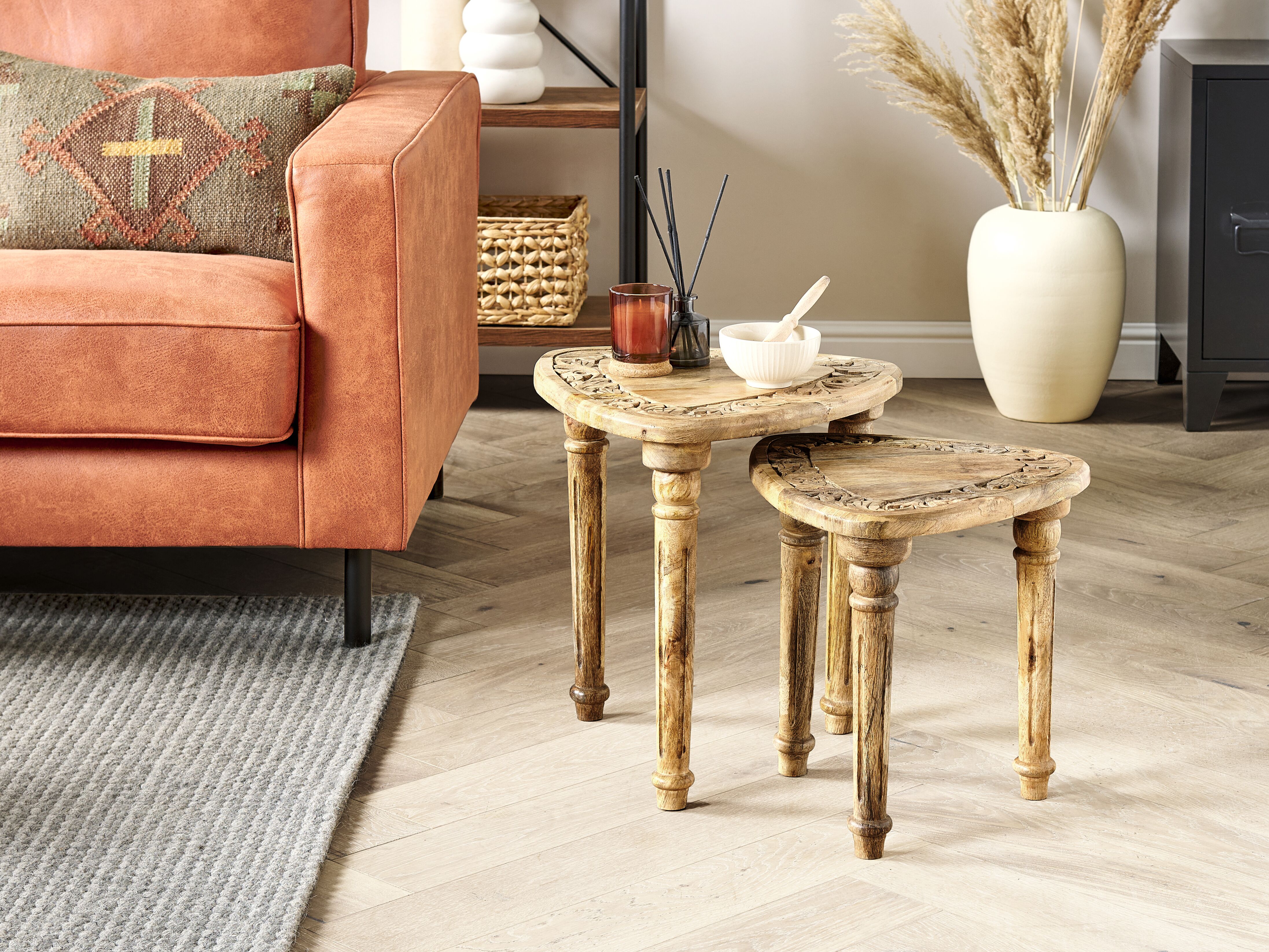 Set of 2 Side Tables SAORA Mango Wood Light Brown