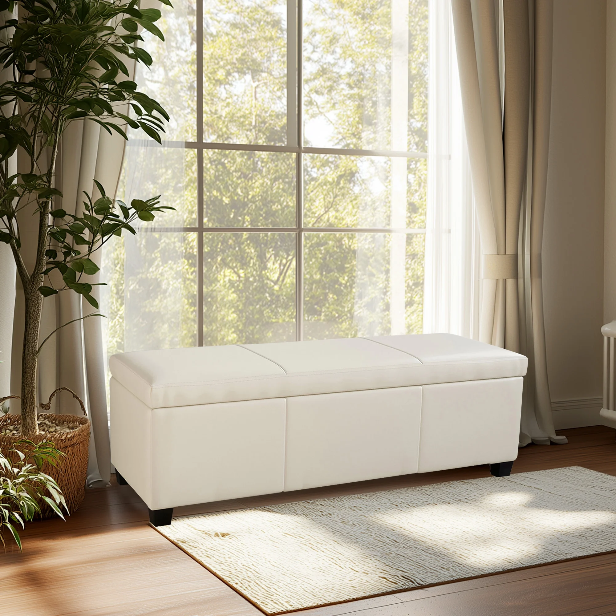 BELLEZE Storage Ottoman Bench Footstool - Amherst (Beige) - Image 56