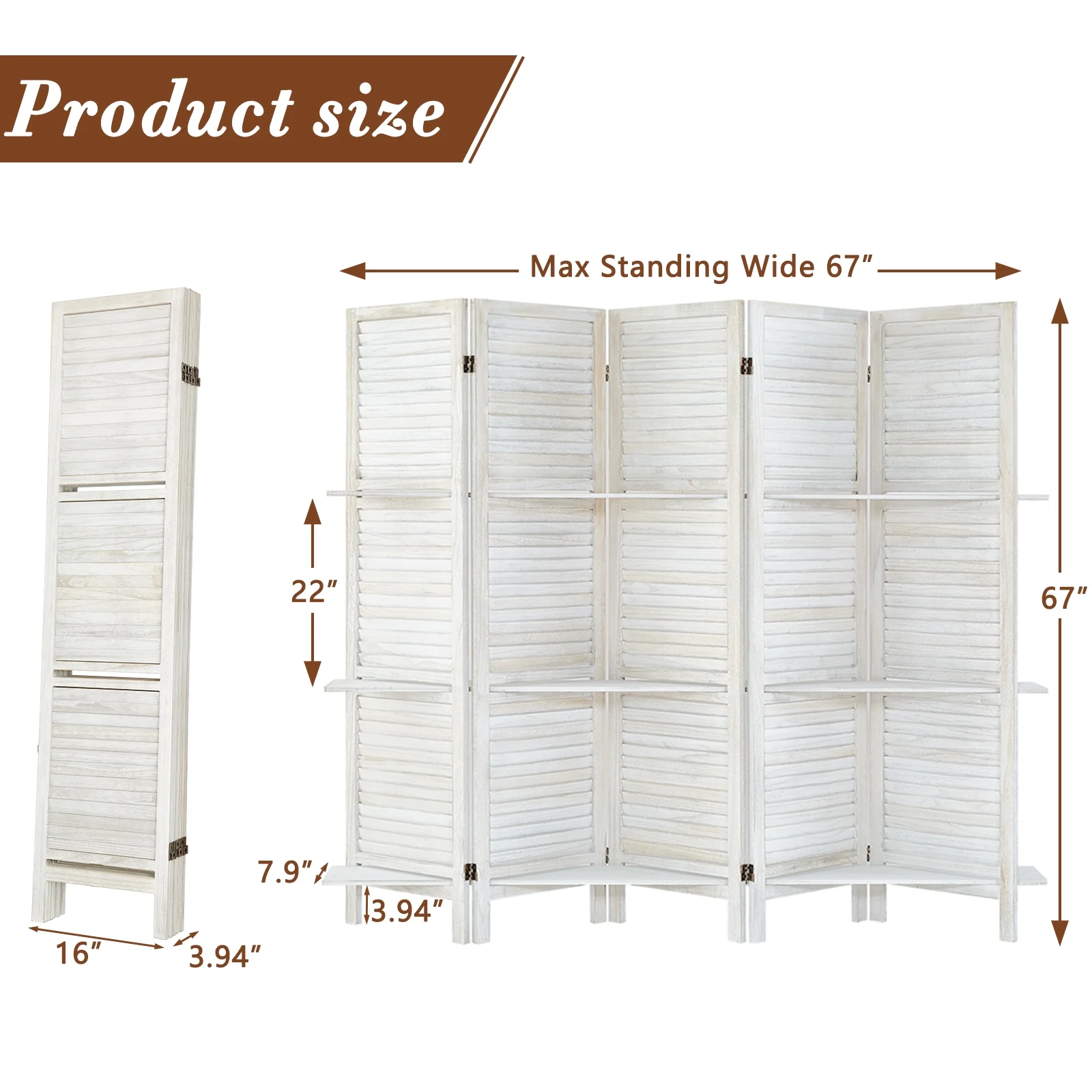 6-Panel Room Divider with Shelves5.6ft Tall Folding Privacy Screen Panels, Room Divider Wall, Divider for Room Separation, Room Divider ShelvesEffectively Block SightNatural - Image 28