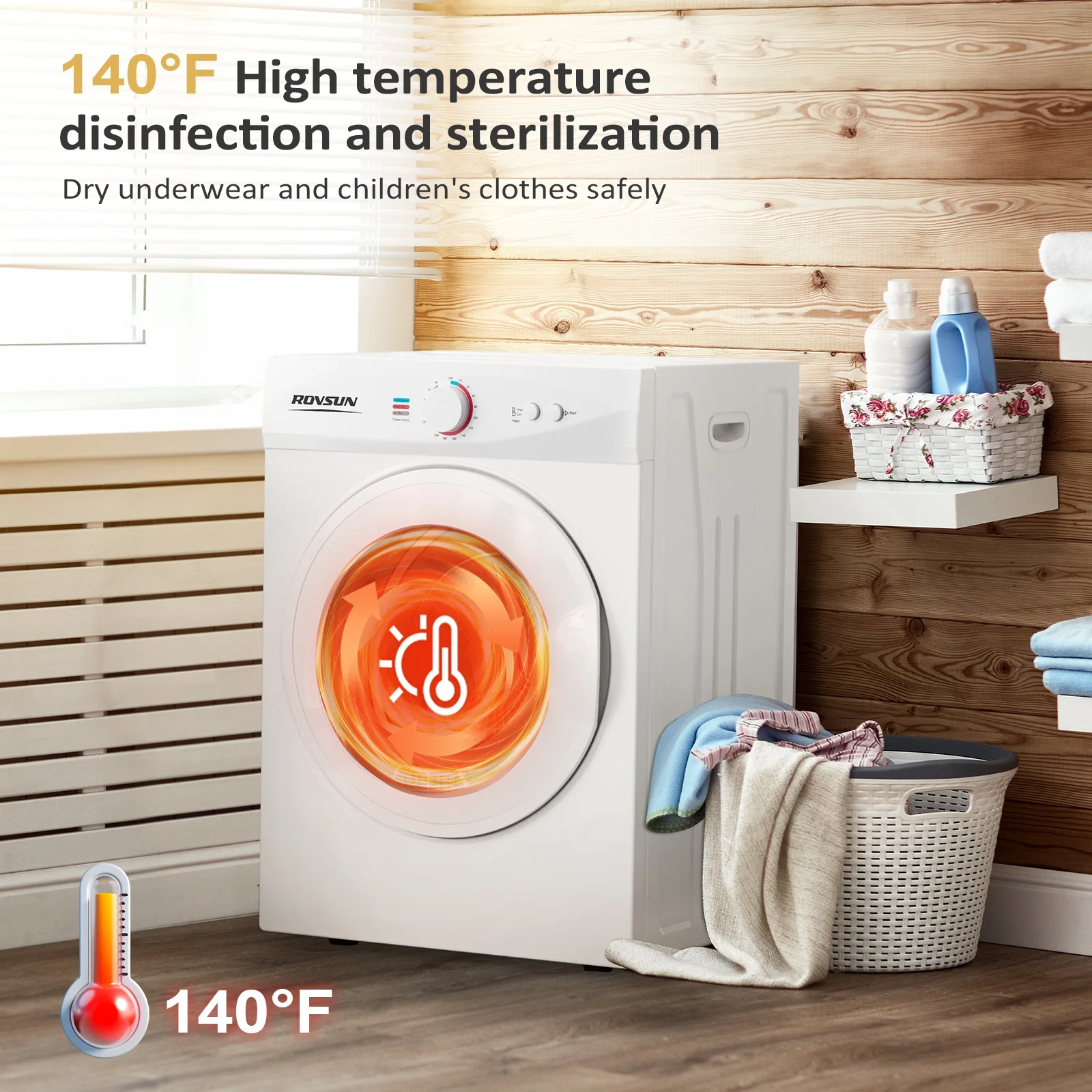 VINGLI 1.8 Cu.Ft Portable Clothes Dryer, Front Load Dryer Machine, Compact Laundry Dryer with Stainless Steel Tub for Apartment, Home, Dorm
