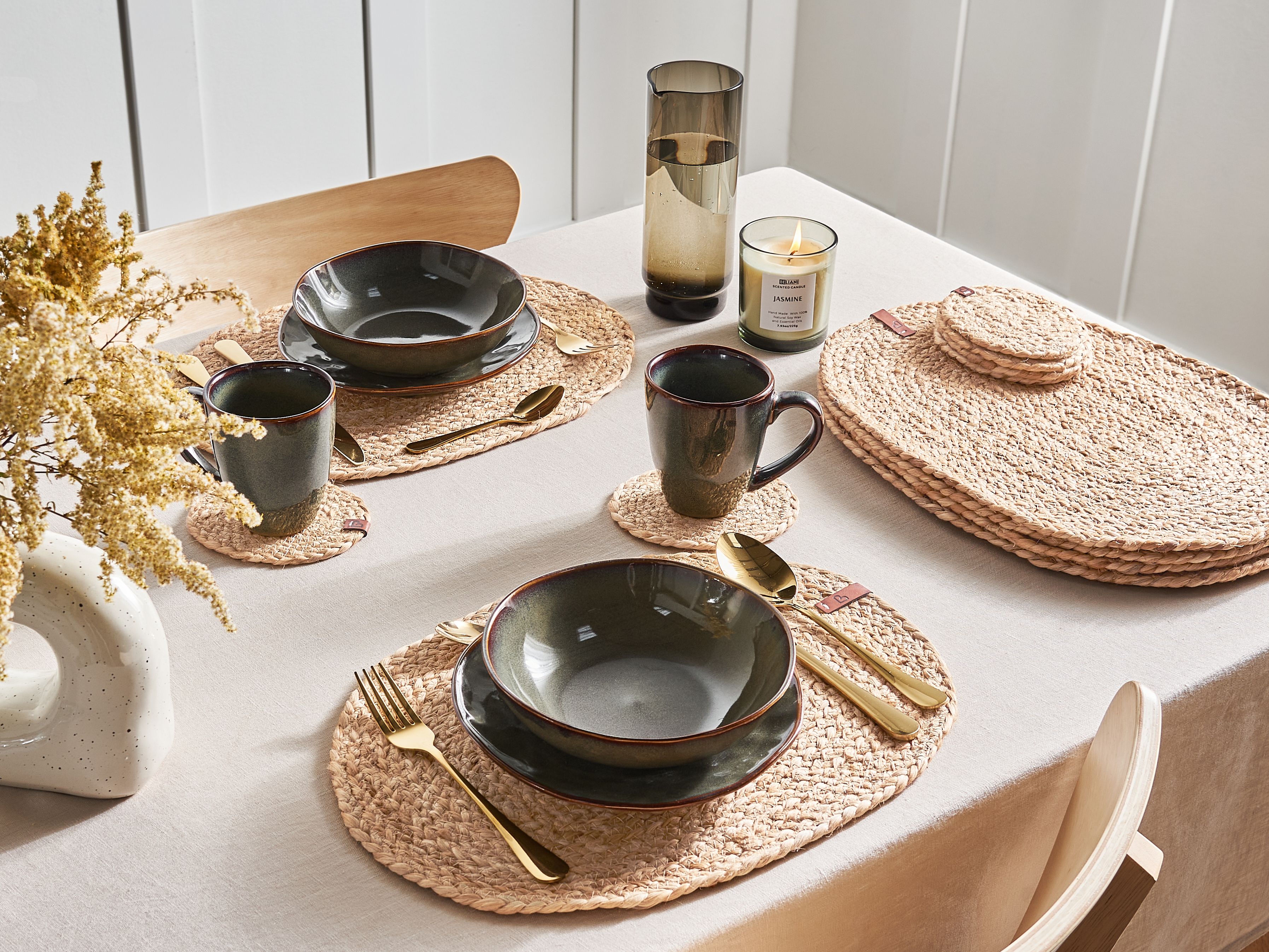 12 Piece Placemats and Coasters Set BUSHYLARK Natural Jute