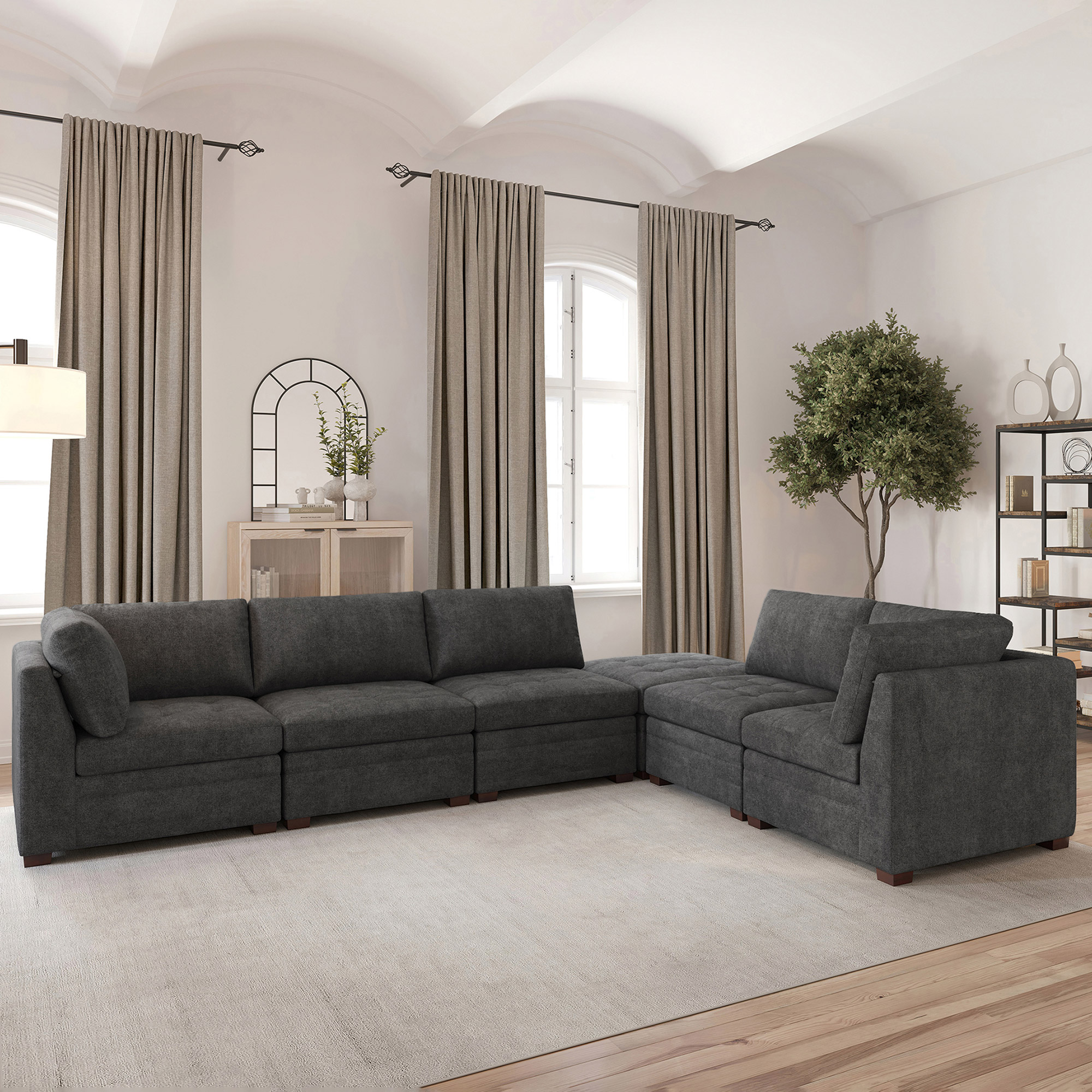 Thomasville Tisdale Modular Sectional 6-piece Dark Gray with Storage Ottoman - Image 5