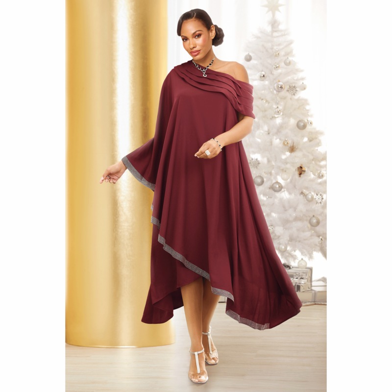 Sisi Off-The-Shoulder Women's Caftan with Rhinestone Trim - MIDNIGHT VELVET CATALOG