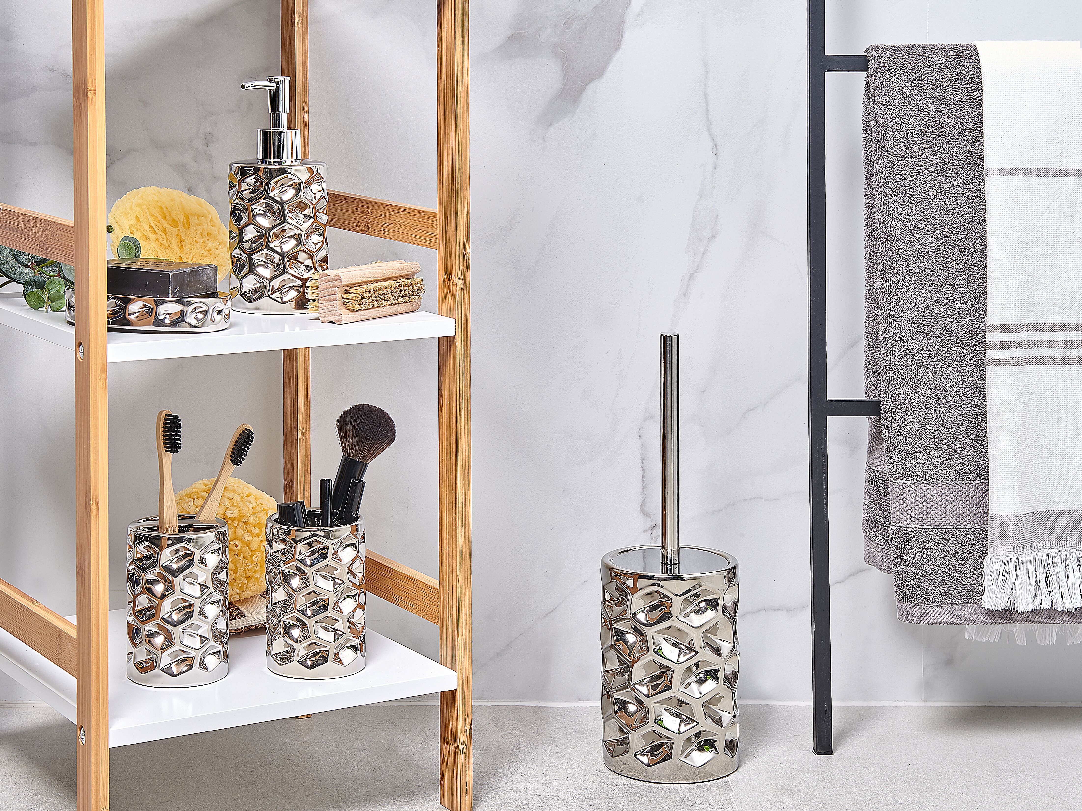 5-Piece Bathroom Accessories Set TIRUA Ceramic Silver