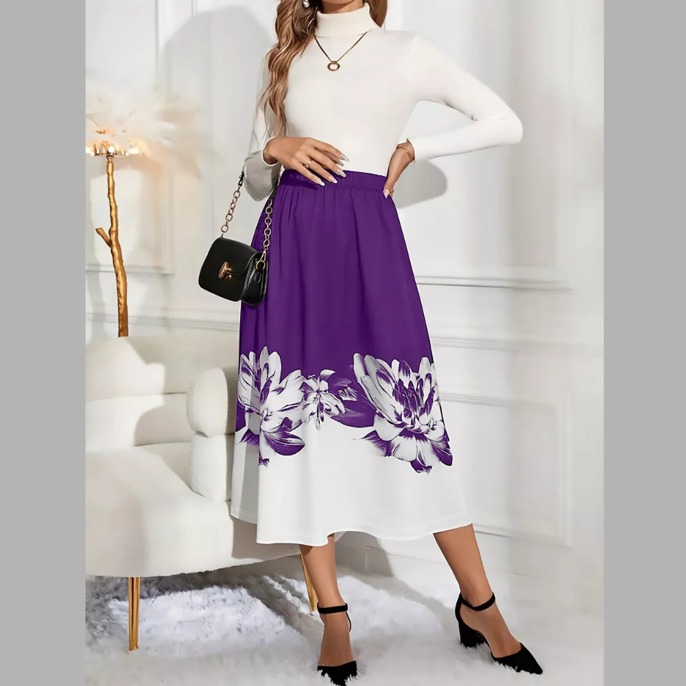 Floral Print A-Line Midi Skirt - ZKZOOK