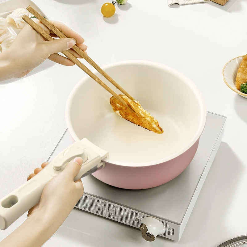 Pink Aluminum Cookware Set with Removable Handles and Lids