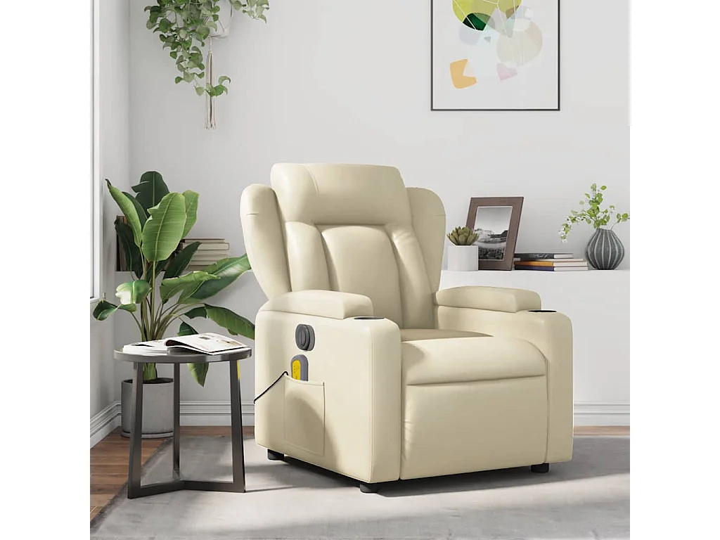 Fauteuil inclinable-Chaise de relax-Fauteuil de Massage Crème Similicuir SHL2149