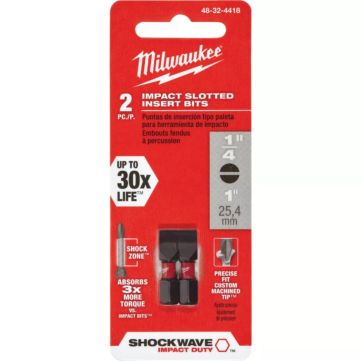 Milwaukee SHOCKWAVE #10 Slotted 1 In. Insert Impact Screwdriver Bit (2-Pack)