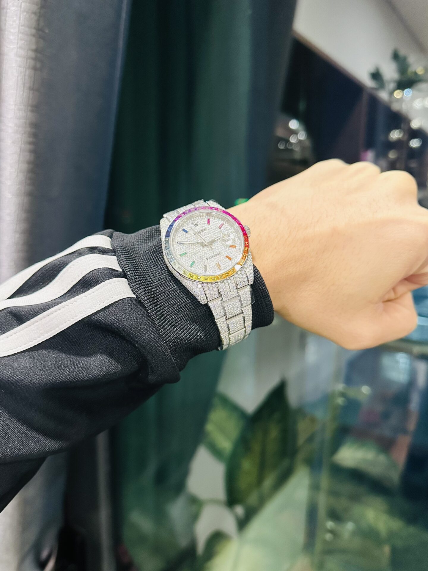 Rolex DateJust Rainbow Replica Watch Custom Moissanite Diamonds 41mm - Top club