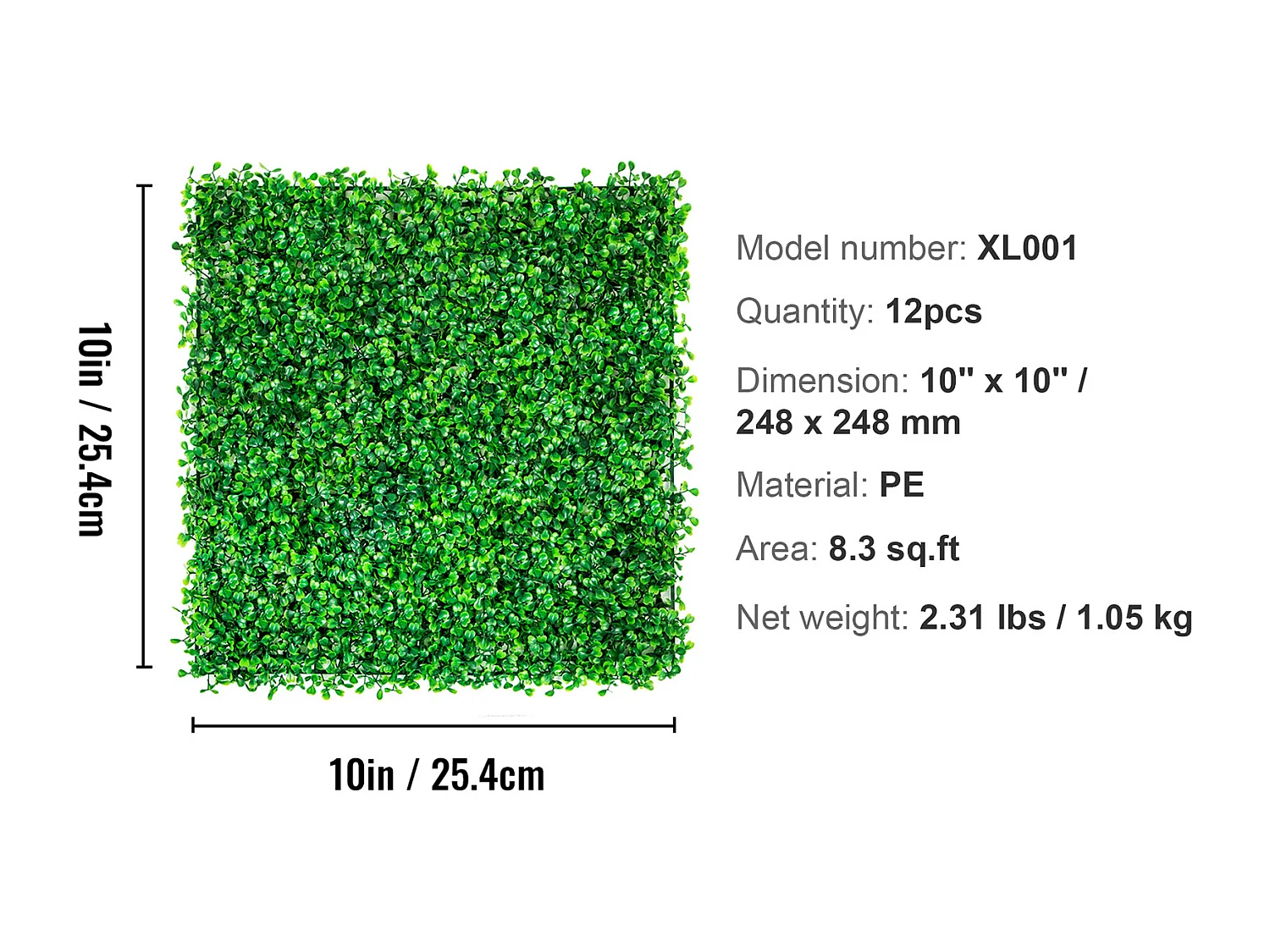 Panneau de Buis Artificiel SucceBuy 12 pièces 25.4cm x 25.4cm Tapis Mural de Haie D'herbe pour Clôture