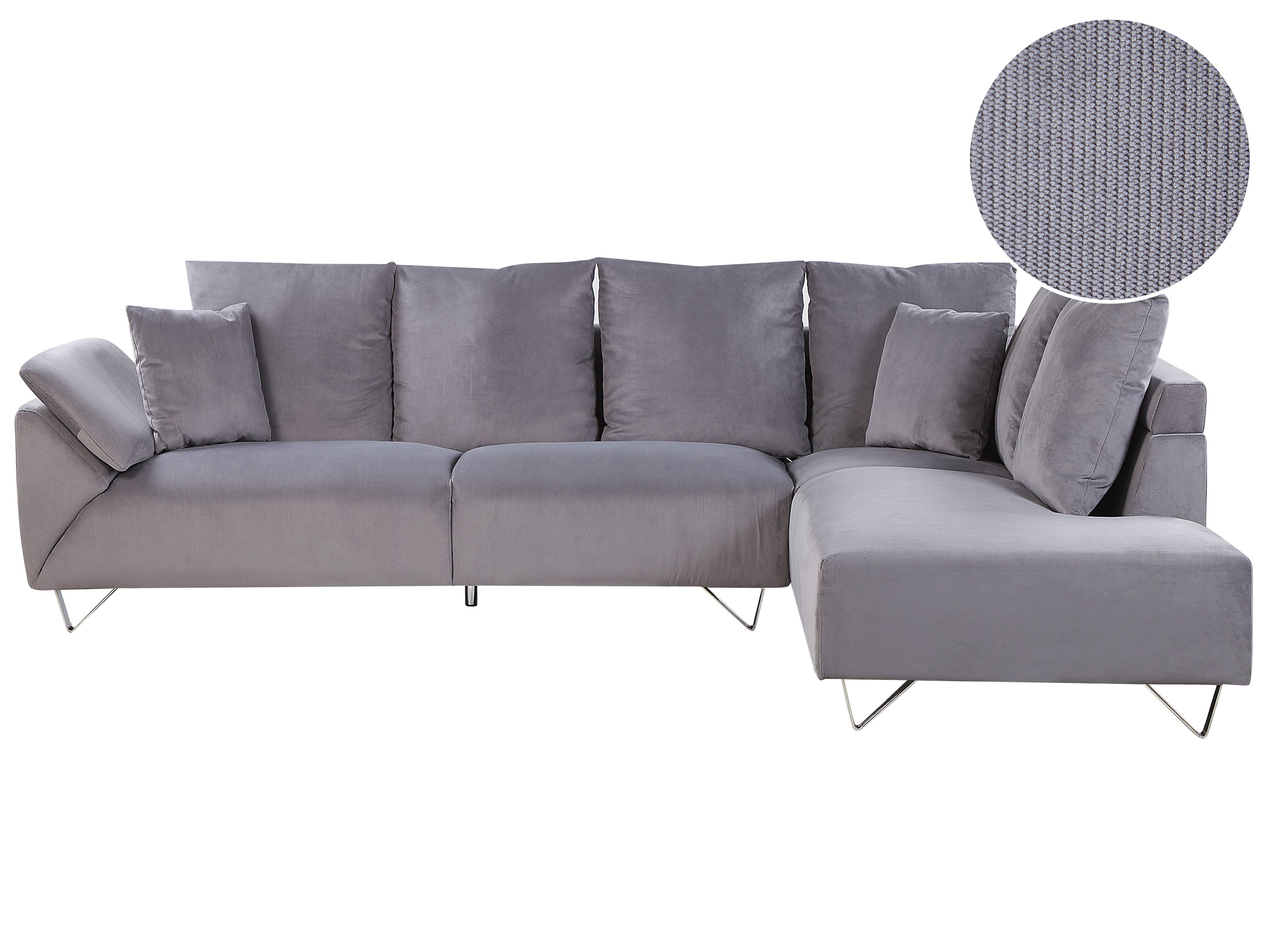 Corner Sofa 4 Seater LUNNER Corduroy Grey Left Hand