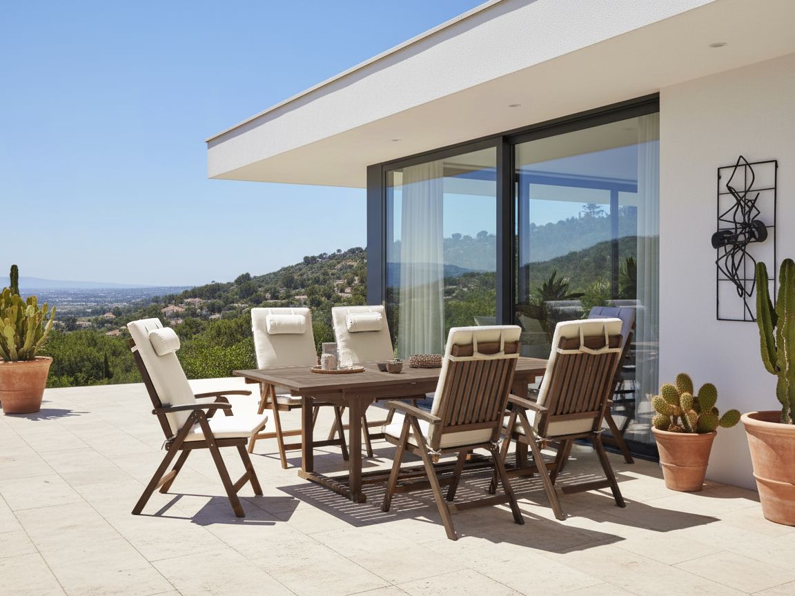 Garden Dining Set 6 Seater AMANTEA PREMIUM Acacia Wood Light Beige