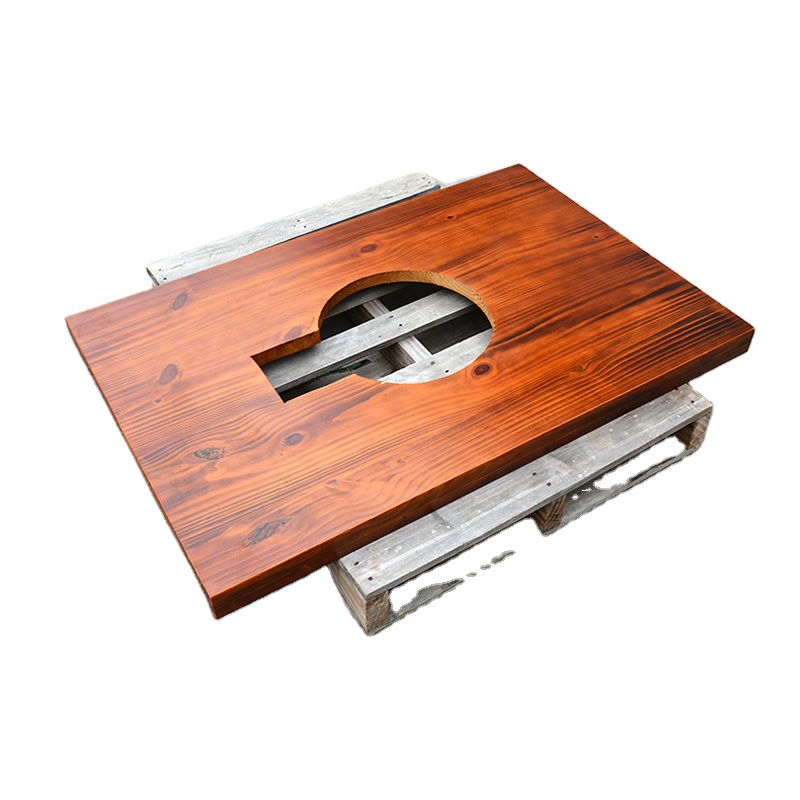 Customized Commercial 6 People Korean Barbecue BBQ Grill Hotpot Wooden Top Tables for Restaurants