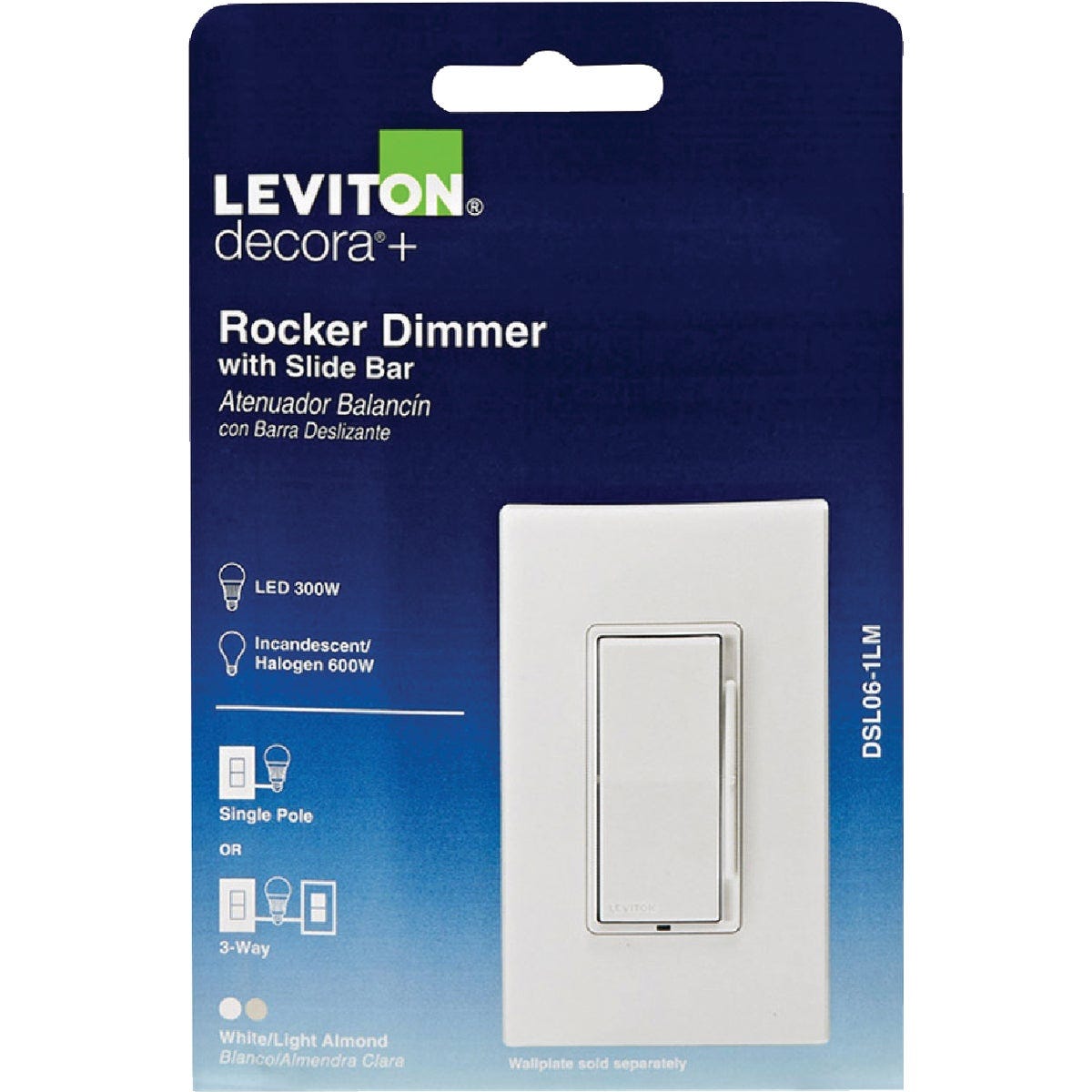 Leviton Decora Incandescent/Halogen/LED Rocker Slide Dimmer Switch