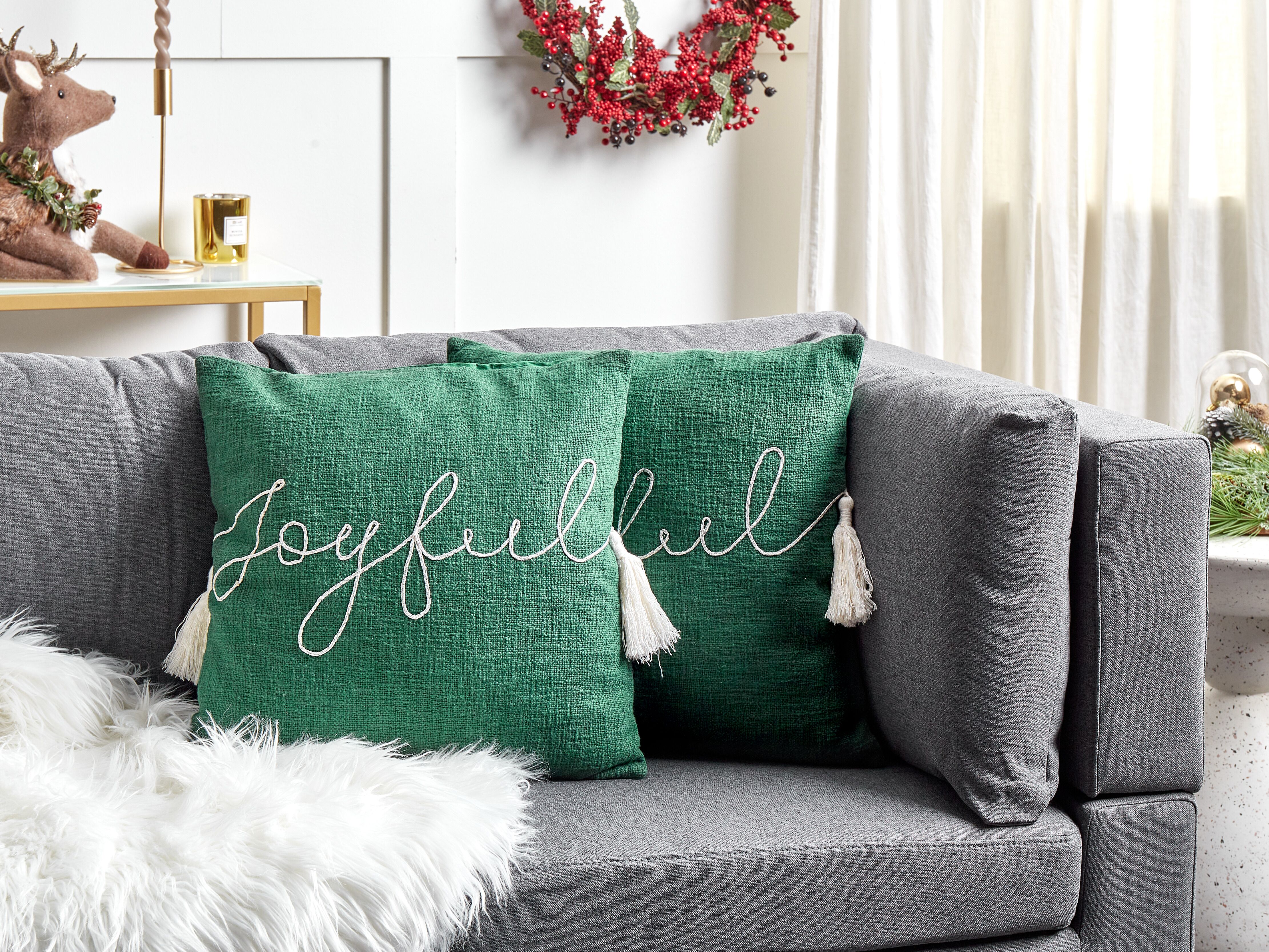 Set of 2 Decorative Cushions ELETTARIA Cotton 45 x 45 cm Green Christmas Motif