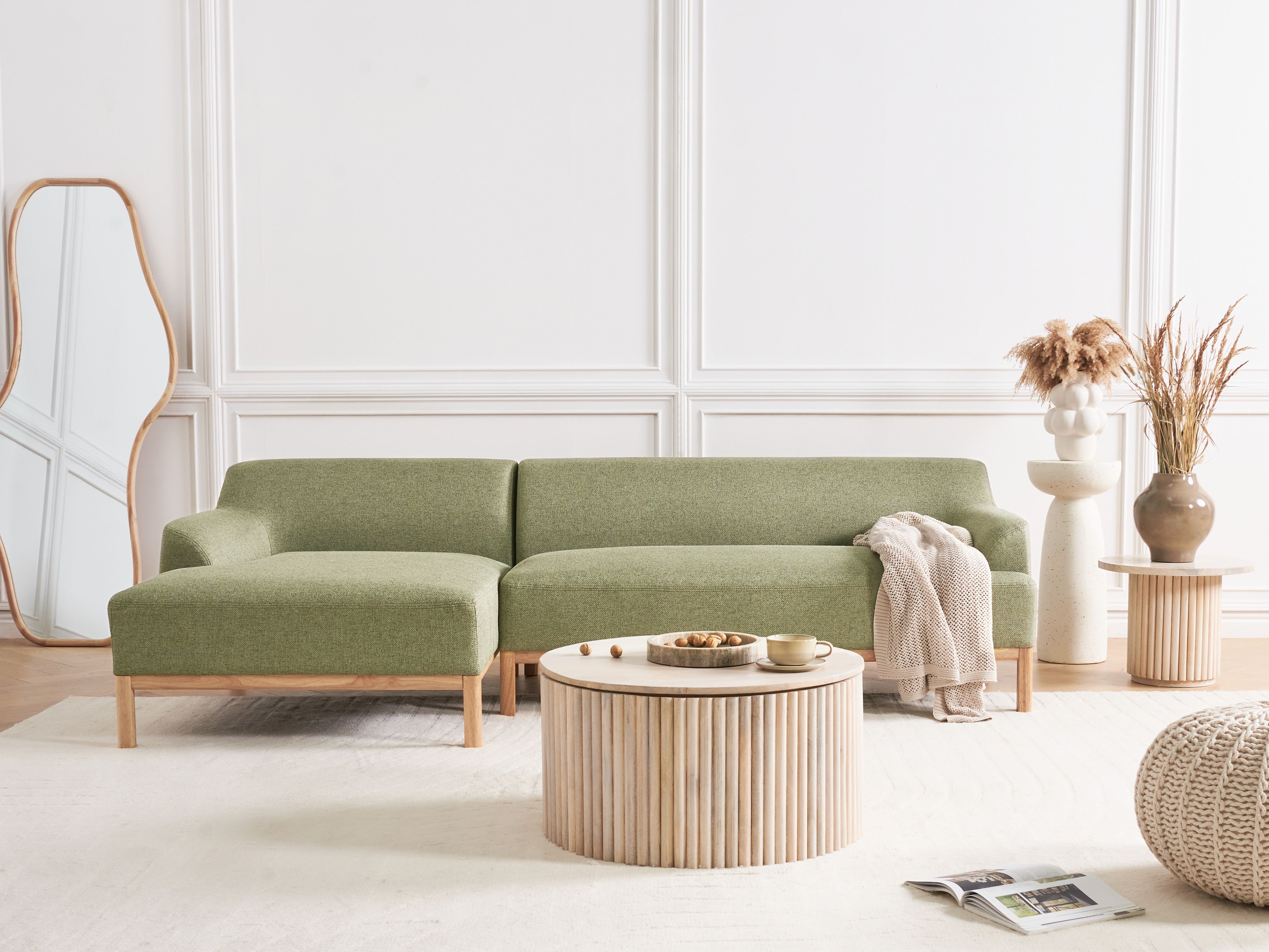 Corner Sofa 3 Seater SOSJO Fabric Olive Green Right Hand