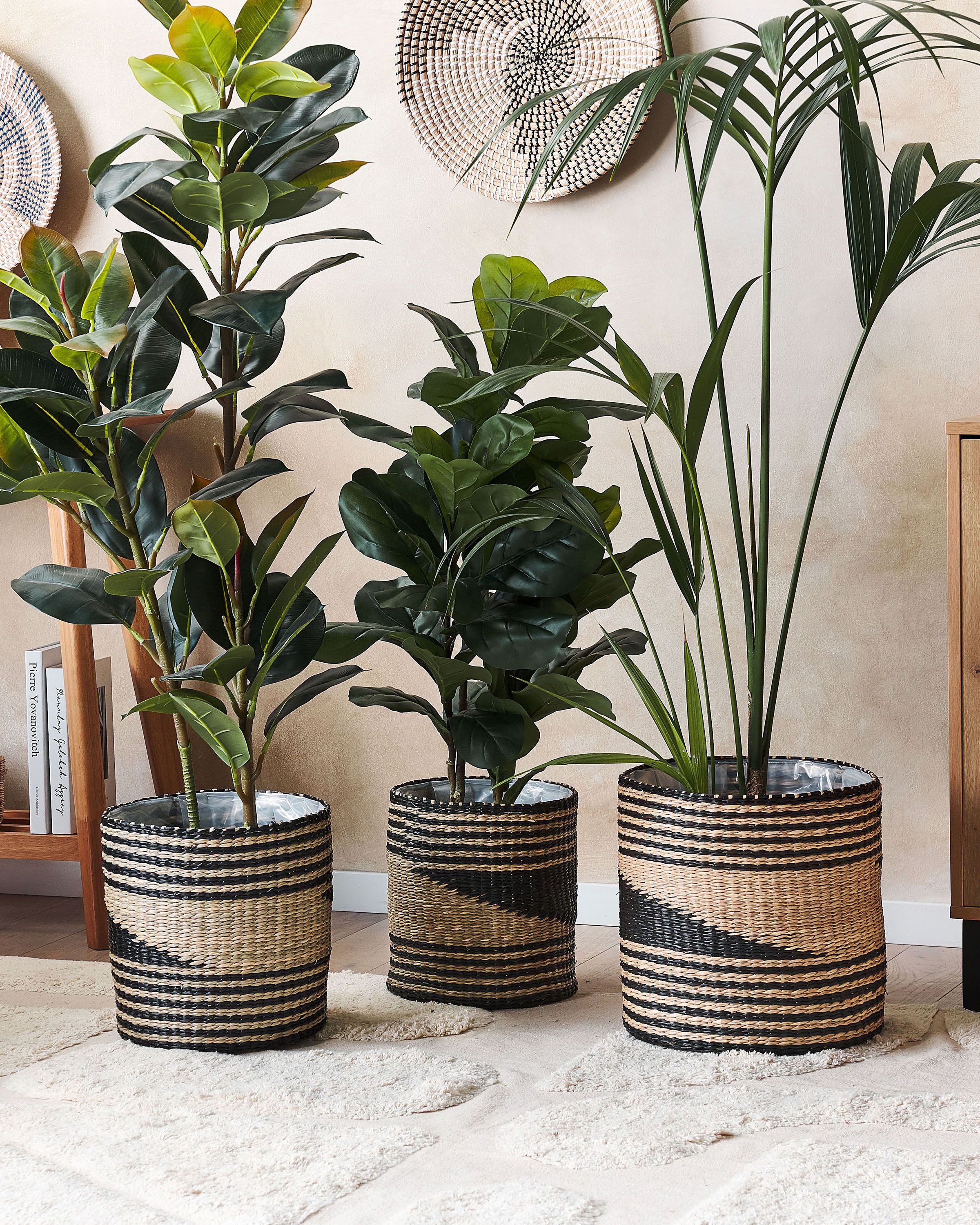 Set of 3 Plant Pots RATTAIL Seagrass 32/29/27 cm Black