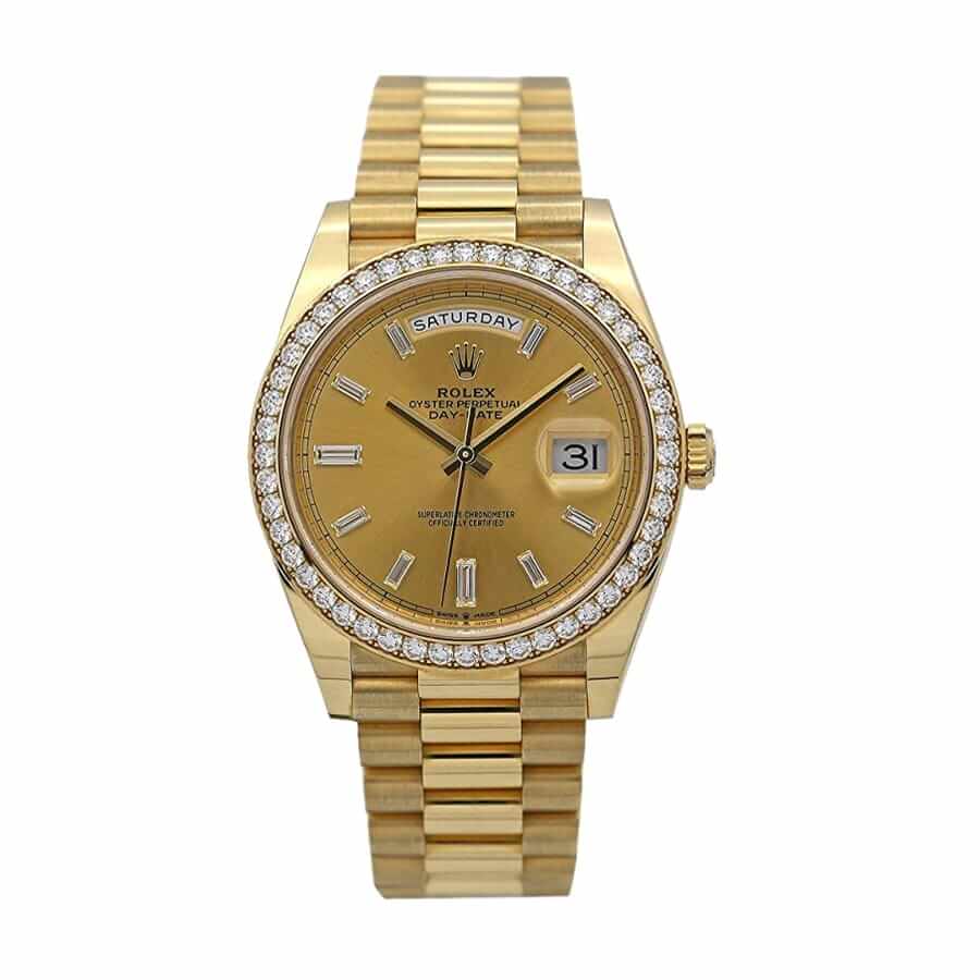 Rolex Day-Date 228348RBR KW Yellow Gold   Diamonds Champagne Dial Replica - Elite Watch Atelier