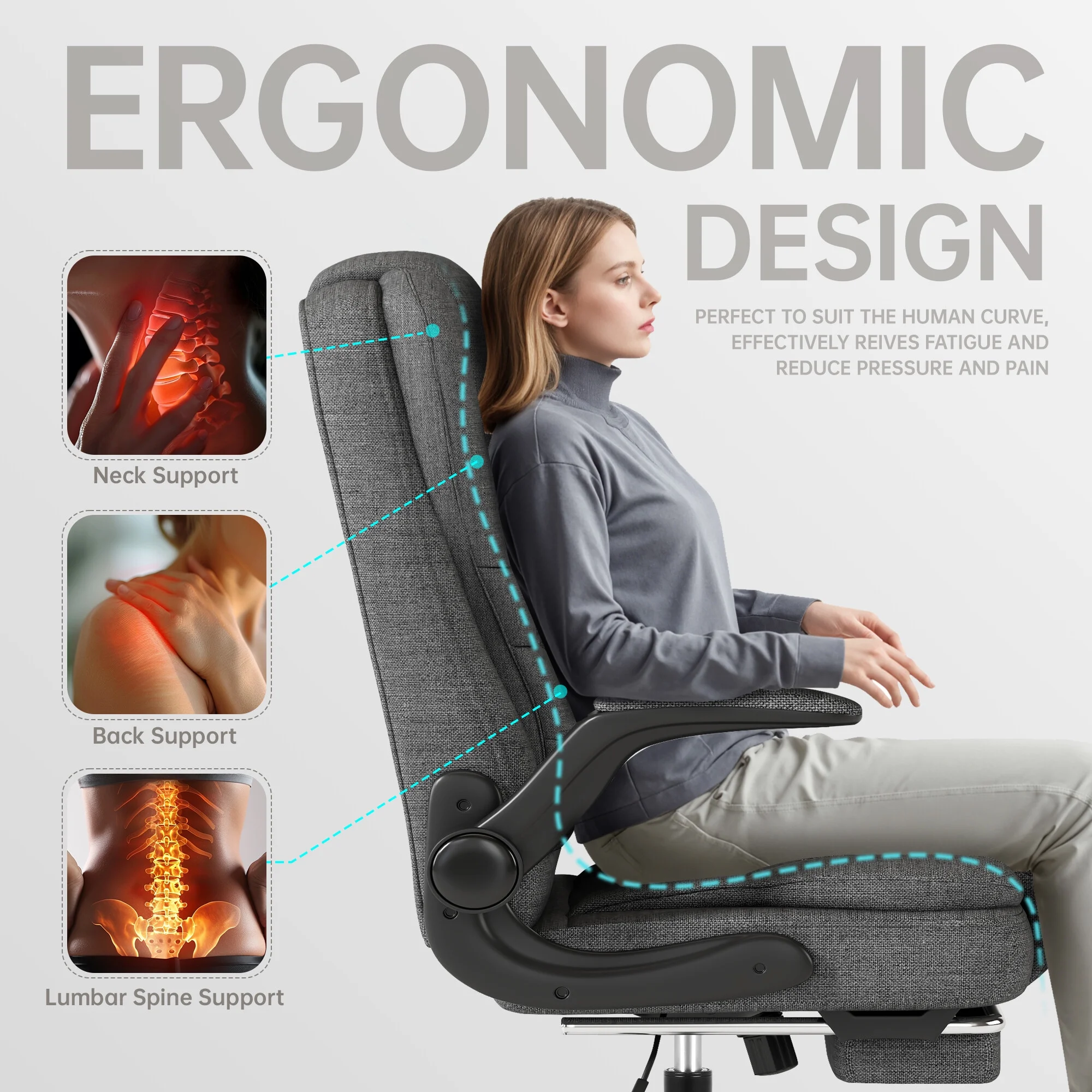 SITMOD Big and Tall Office Chair 300LBS Wide Seat Ergonomic Computer Desk Chair High Back Executive Fabric Chair Adjustable Task Chair Lumbar Back Support with Footrest Heavy Duty Design