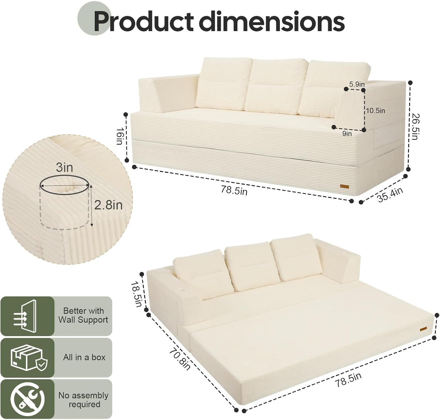 COMAX Futon Sofa Bed Queen, 79