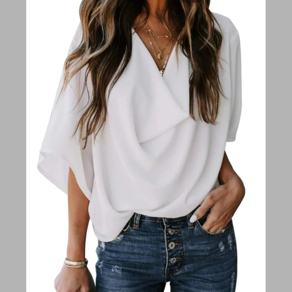 Full Size Ruched Three-Quarter Sleeve Blouse Plus Size - ZKZOOK