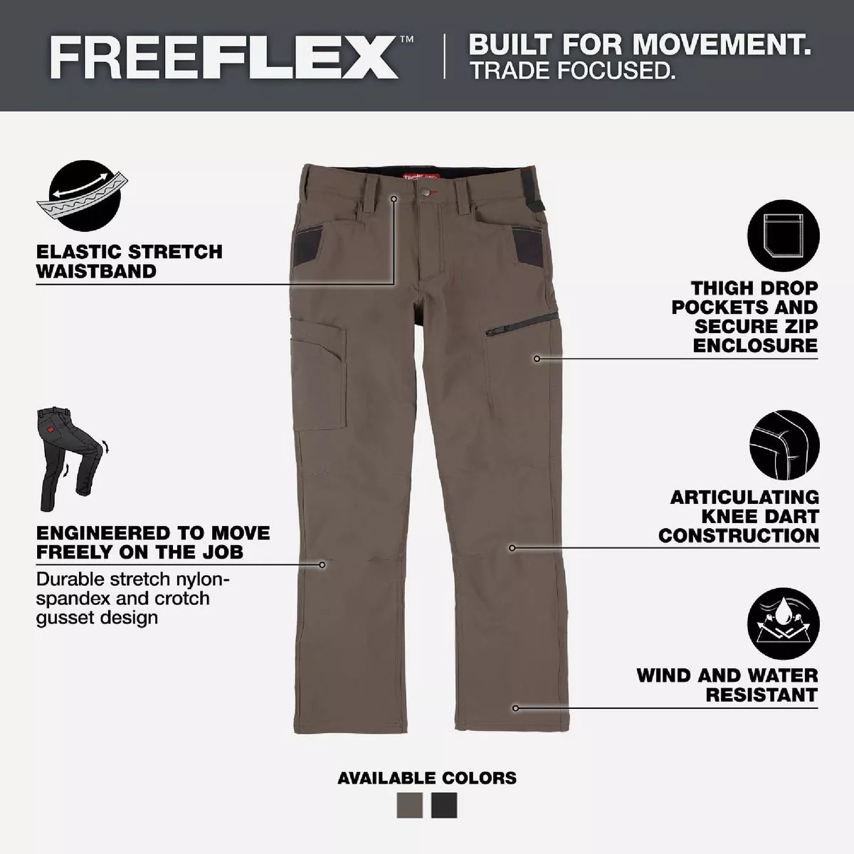 Milwaukee FREEFLEX Brown 38 x 32 Tech Pants