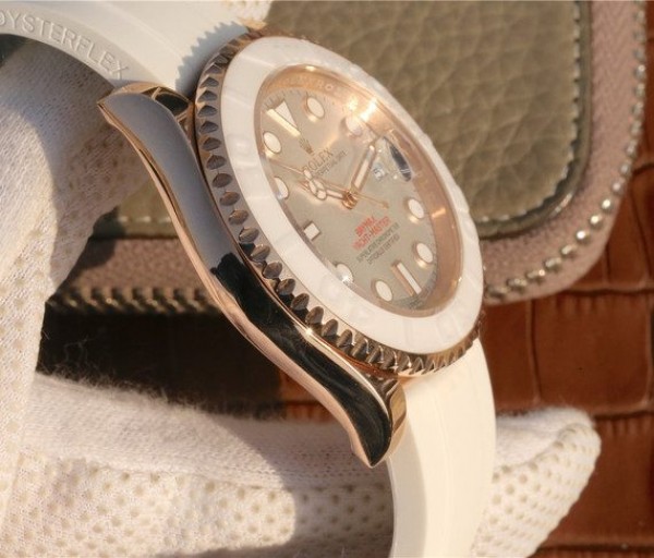 Replica Rolex Yacht-Master 116655 RG White Dial White Ceramic Rubber Strap A2824 - Top club