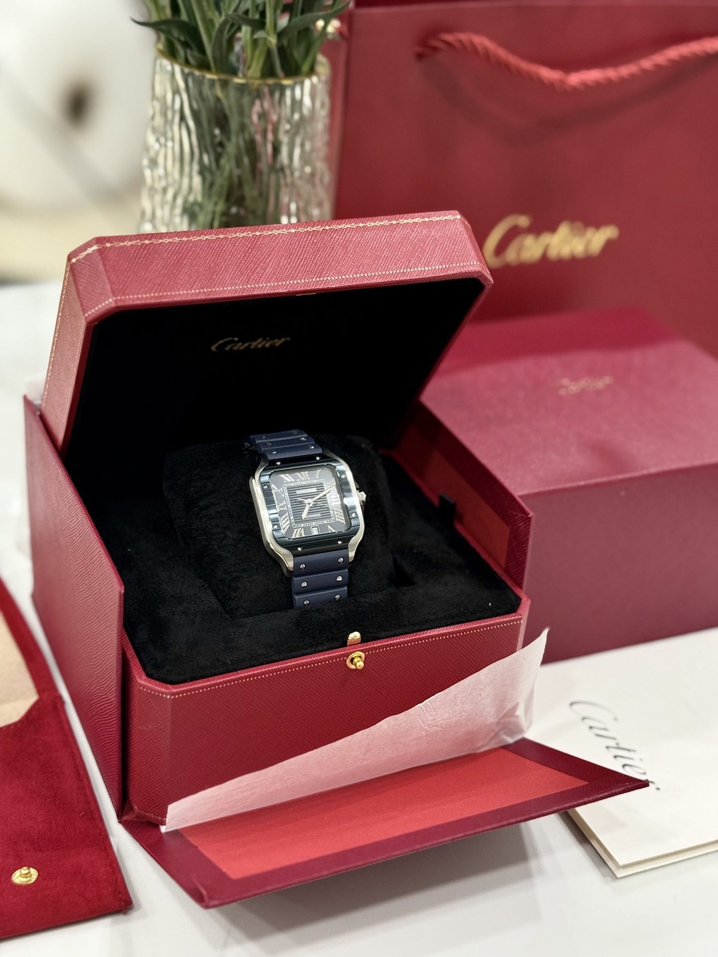 Cartier Santos Replica 1:1 Watch Rubber Blue Strap BV Factory 39.8mm - Top club