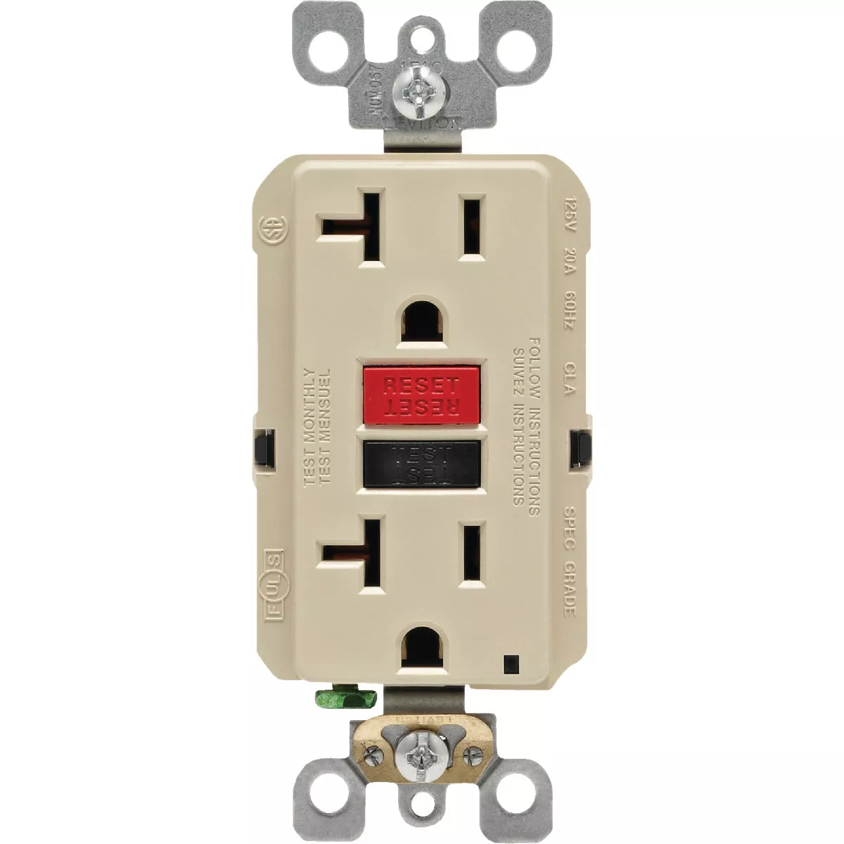 Leviton SmartlockPro Self-Test 20A Ivory Commercial Grade 5-20R GFCI Outlet