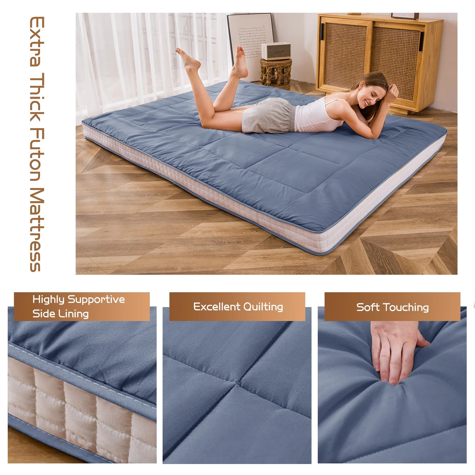 Futon Mattress, Padded Japanese Floor Mattress Quilted Bed Mattress Topper, Extra Thick Folding Sleeping Pad, Dark Grey, Twin - Image 51
