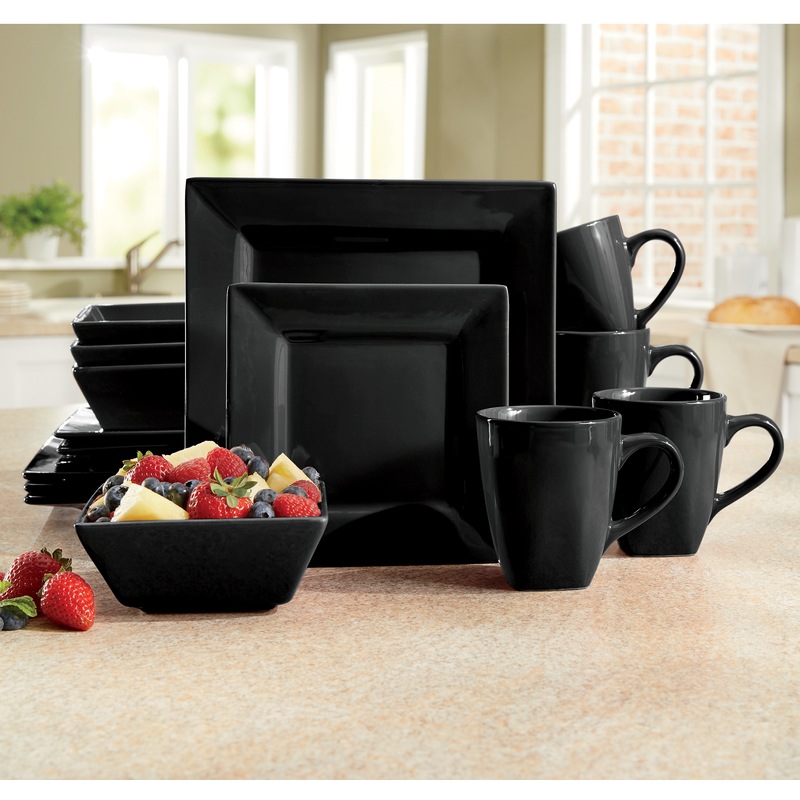 16-Piece Modern Square Dinnerware Set in Solid Colors - MIDNIGHT VELVET CATALOG