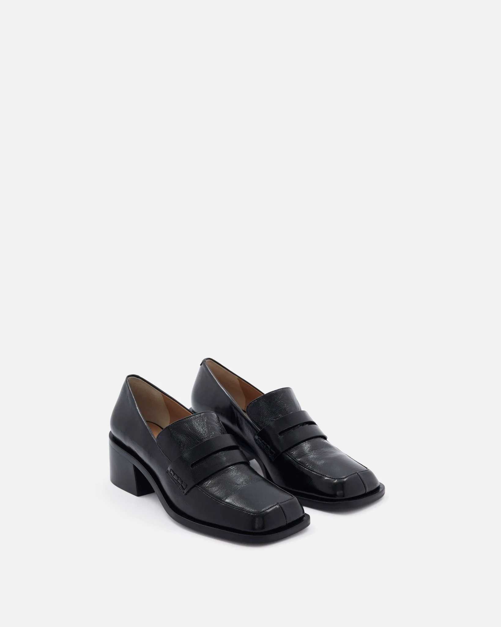 MOCASSINS KALEA/CRK - En cuir craquelé à talons carrés noir